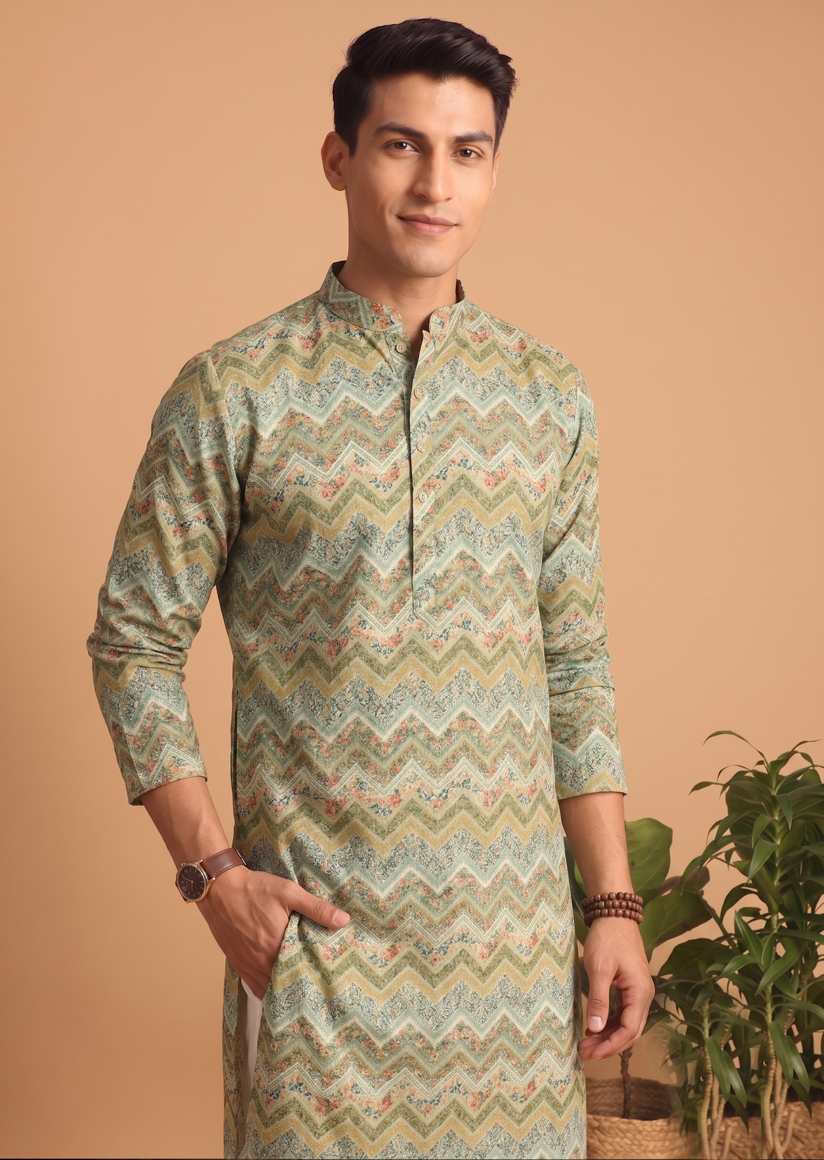 Chevron Print Kurta with White Trouser