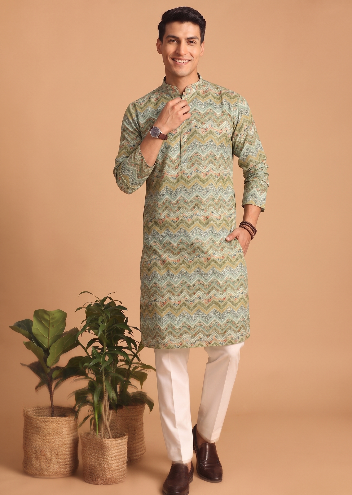 Chevron Print Kurta with White Trouser