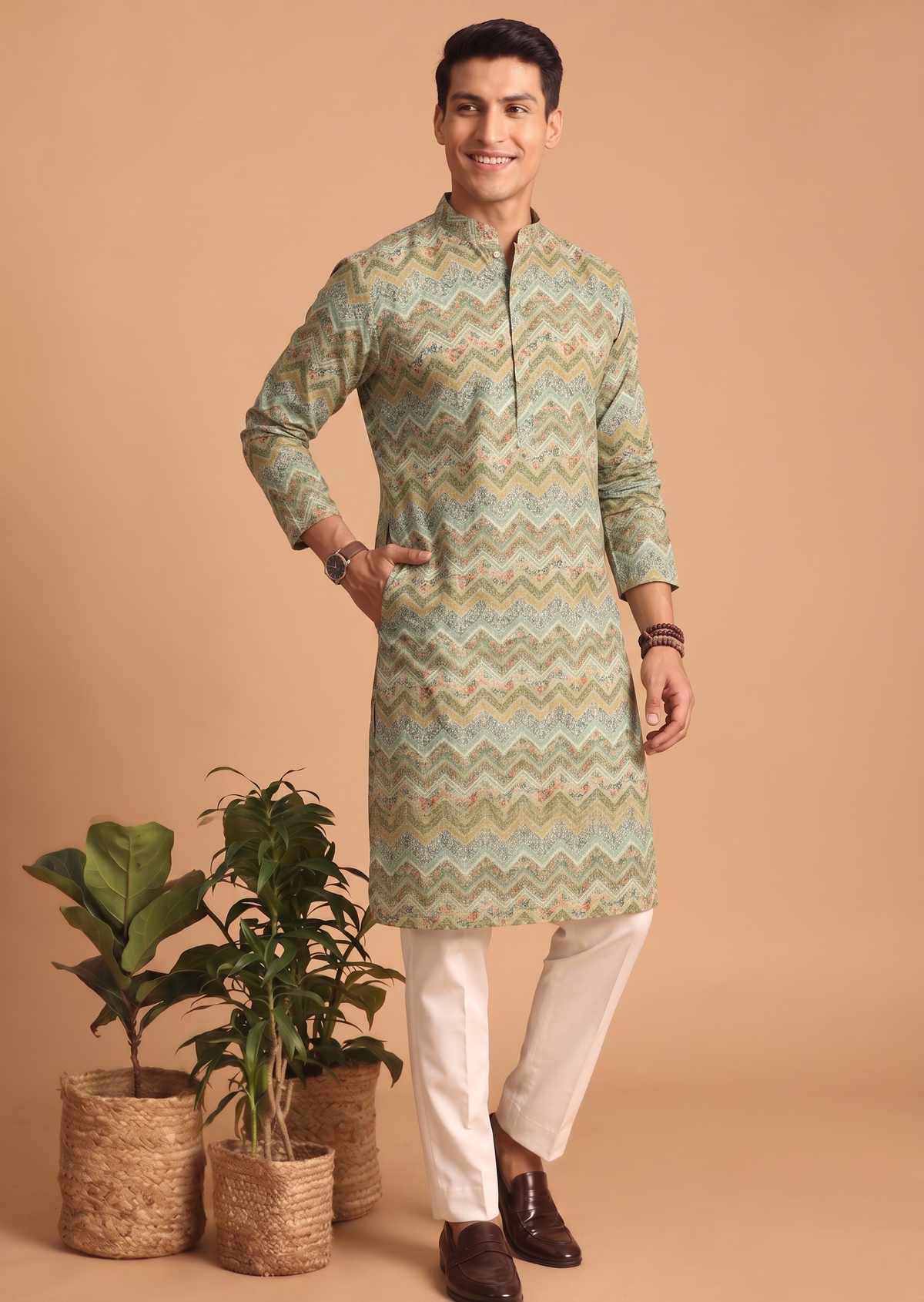 Chevron Print Kurta with White Trouser