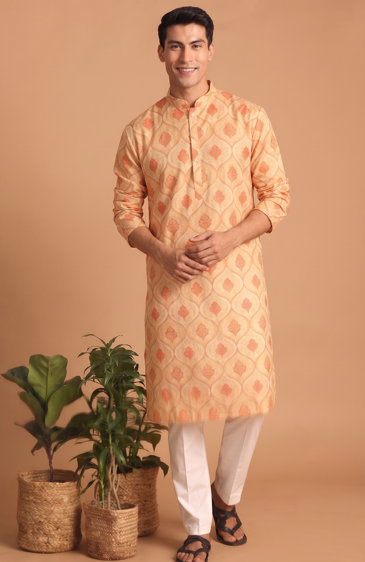 Festive Peach Kurta with White Trouser