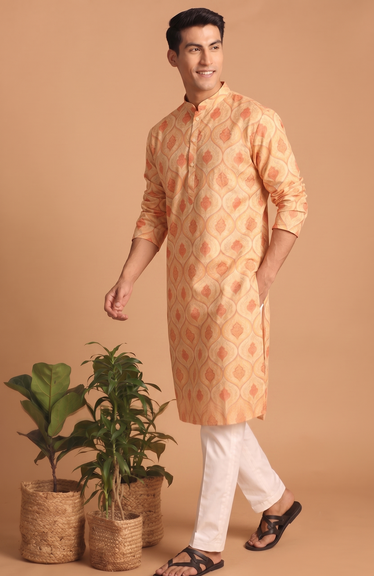 Festive Peach Kurta with White Trouser