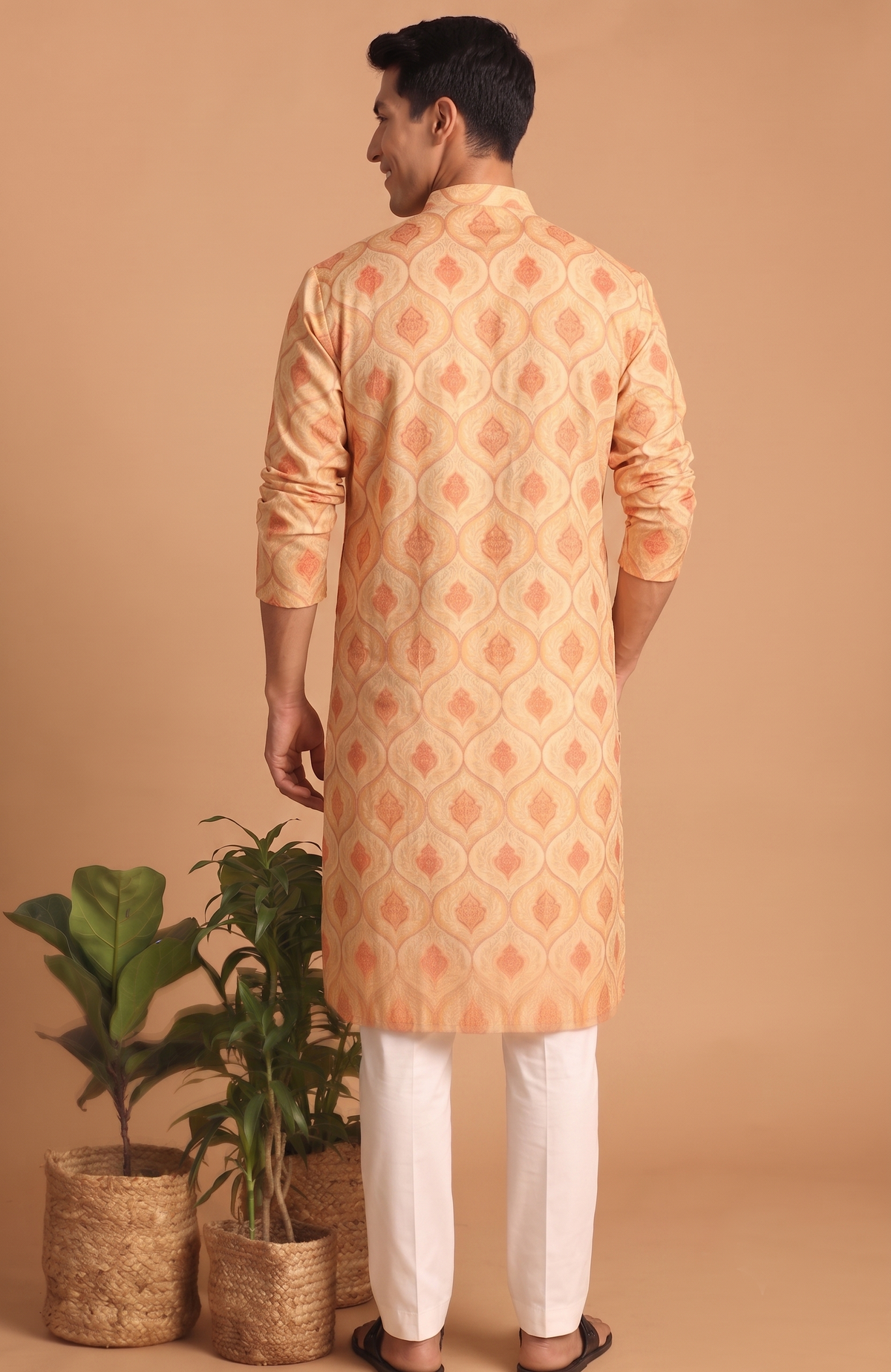 Festive Peach Kurta with White Trouser