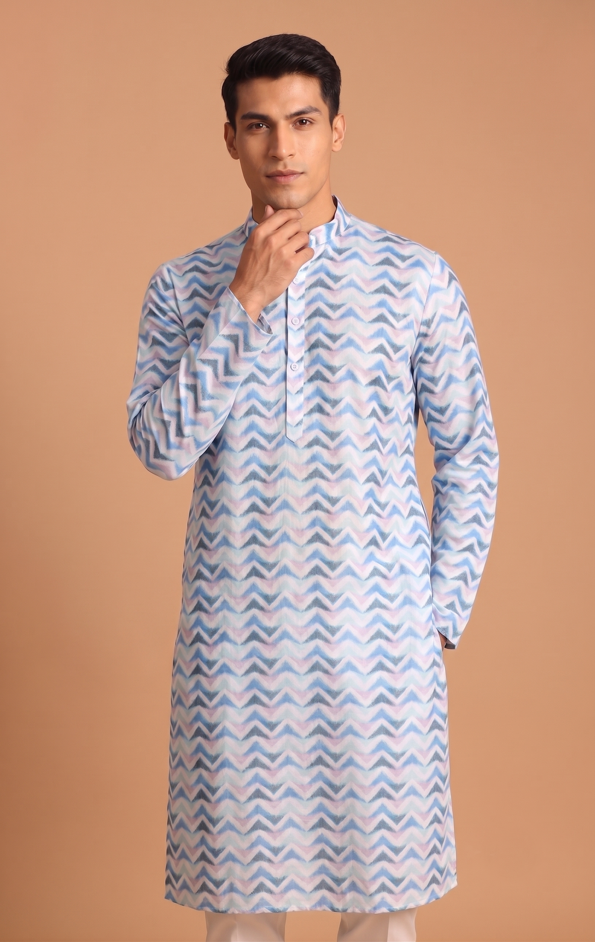 Blue Wave Pattern Cotton Kurta Pajama