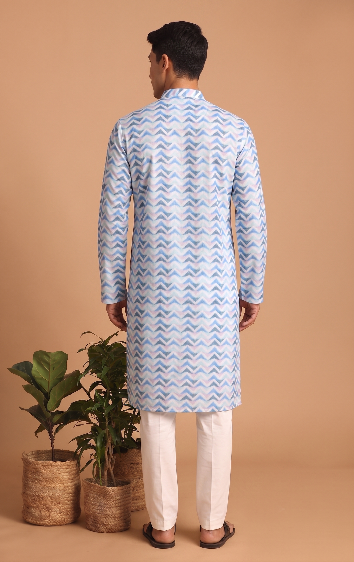 Blue Wave Pattern Cotton Kurta Pajama