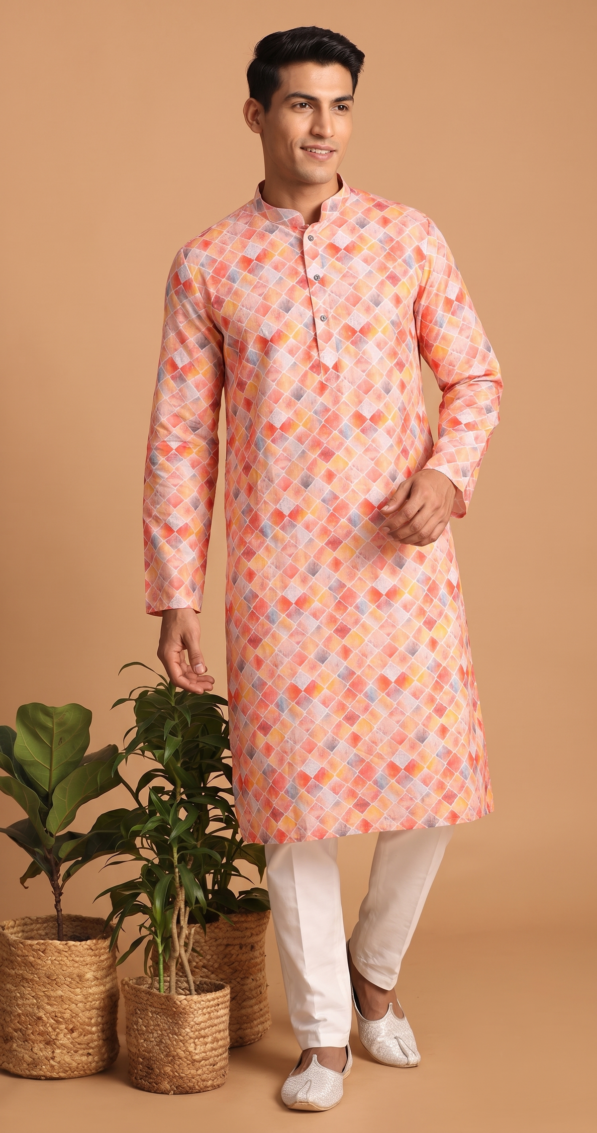 Multicolor Geometric Cotton Kurta Set