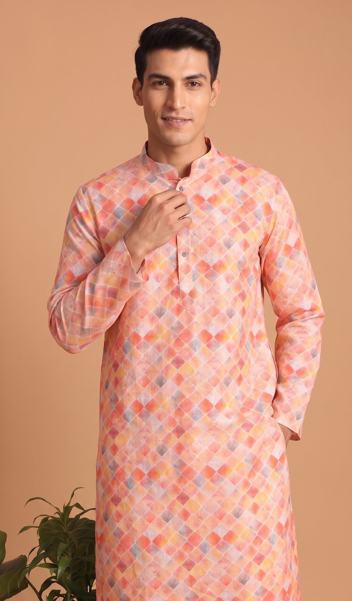 Multicolor Geometric Cotton Kurta Set