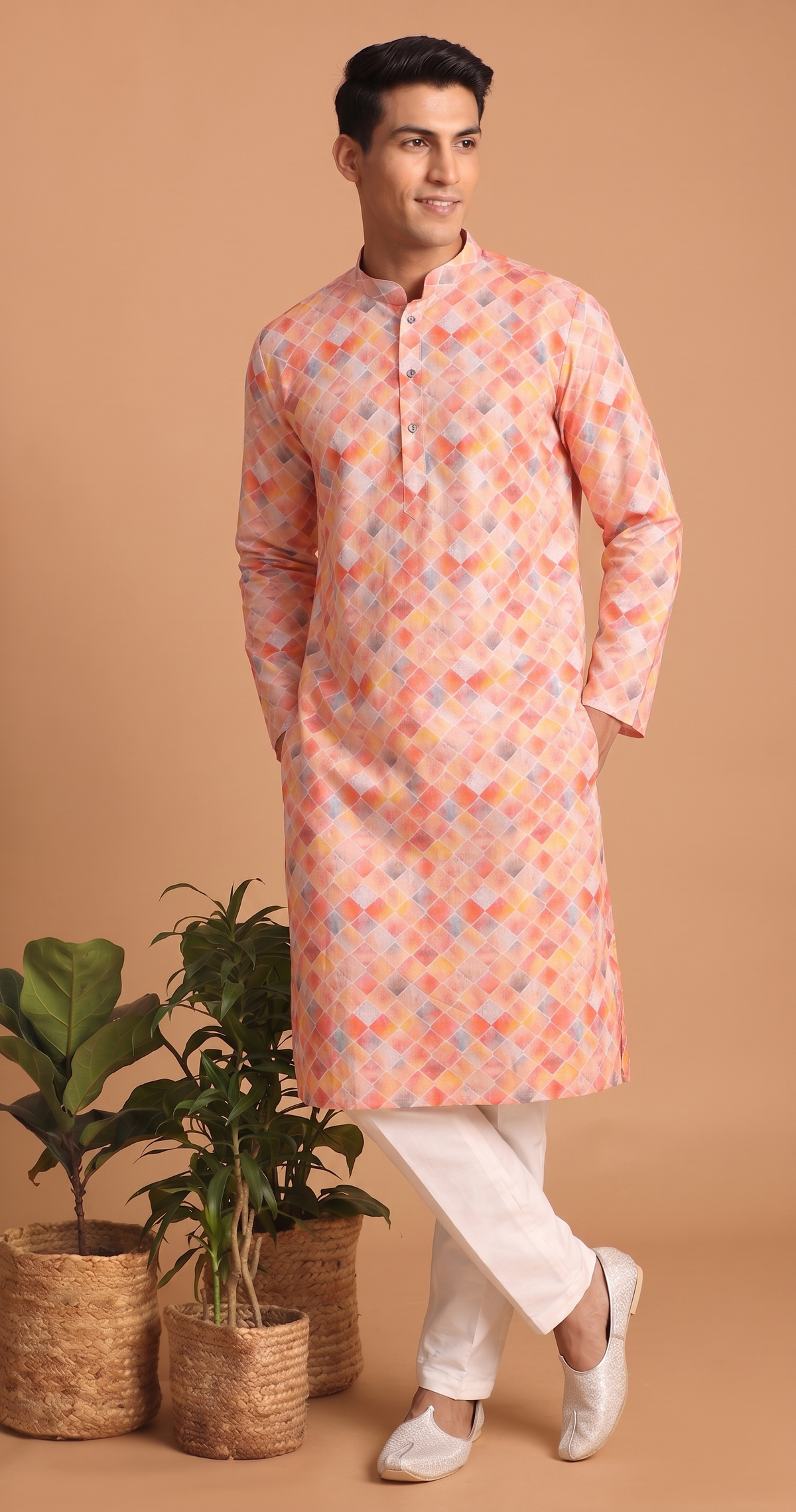 Multicolor Geometric Cotton Kurta Set