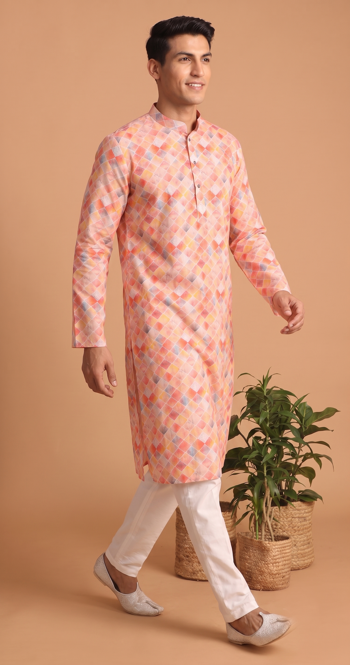 Multicolor Geometric Cotton Kurta Set