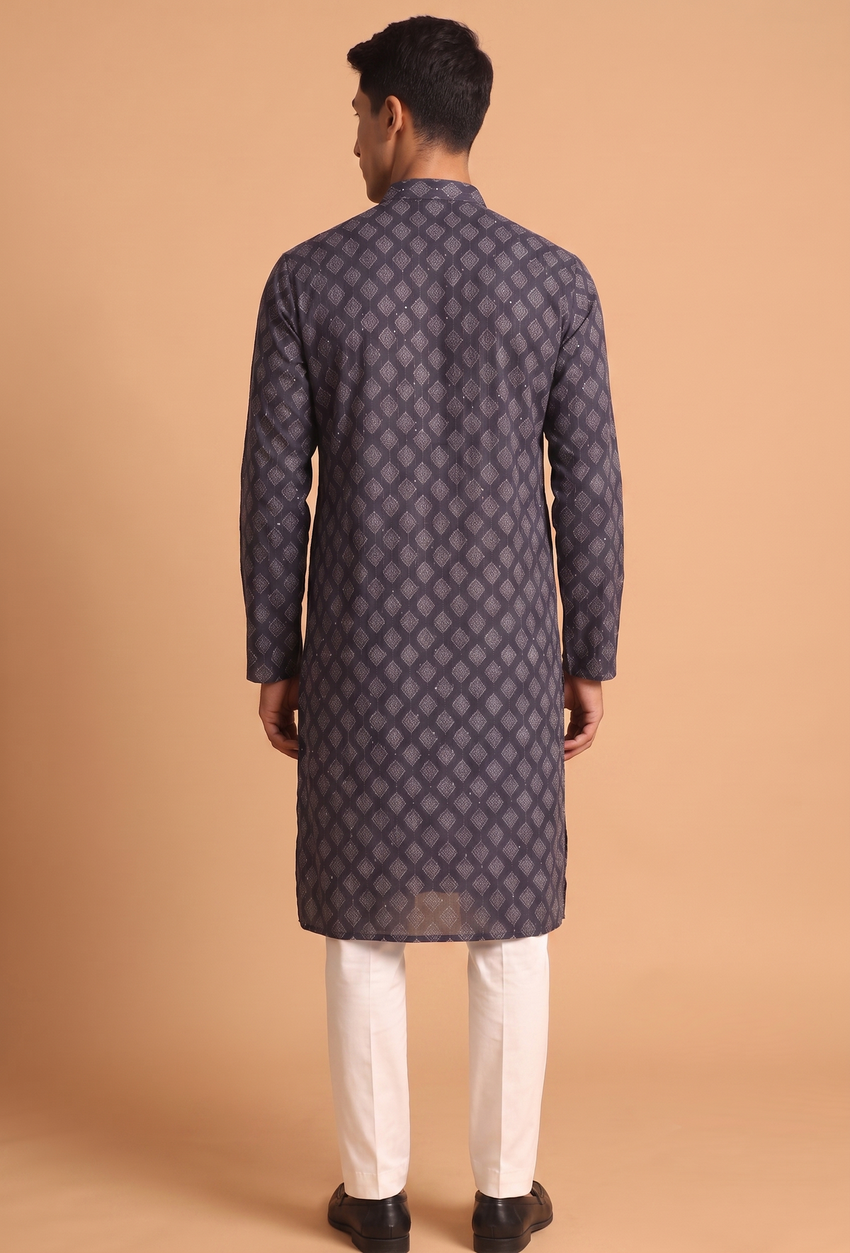 Dark Blue Patterned Kurta with Trouser