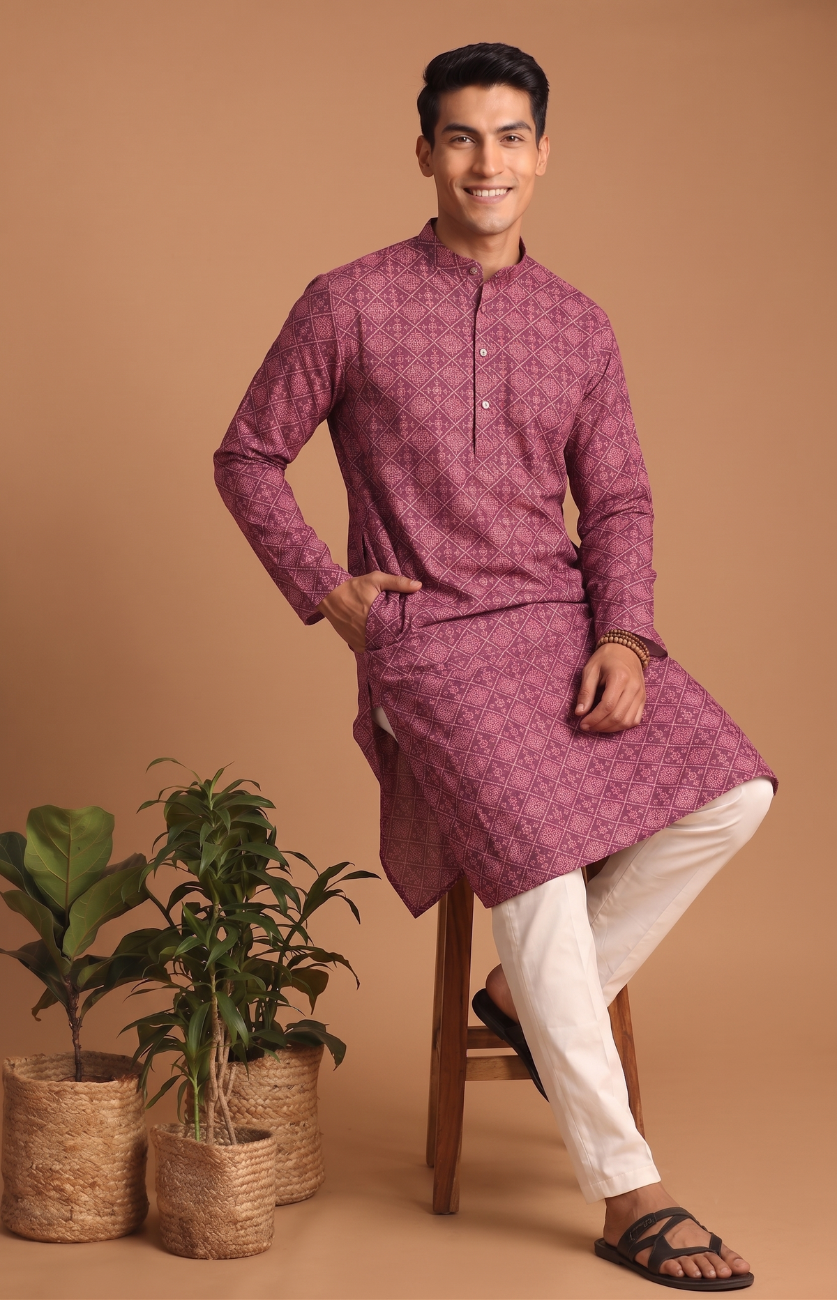 Traditional Diamond Cotton Kurta Set