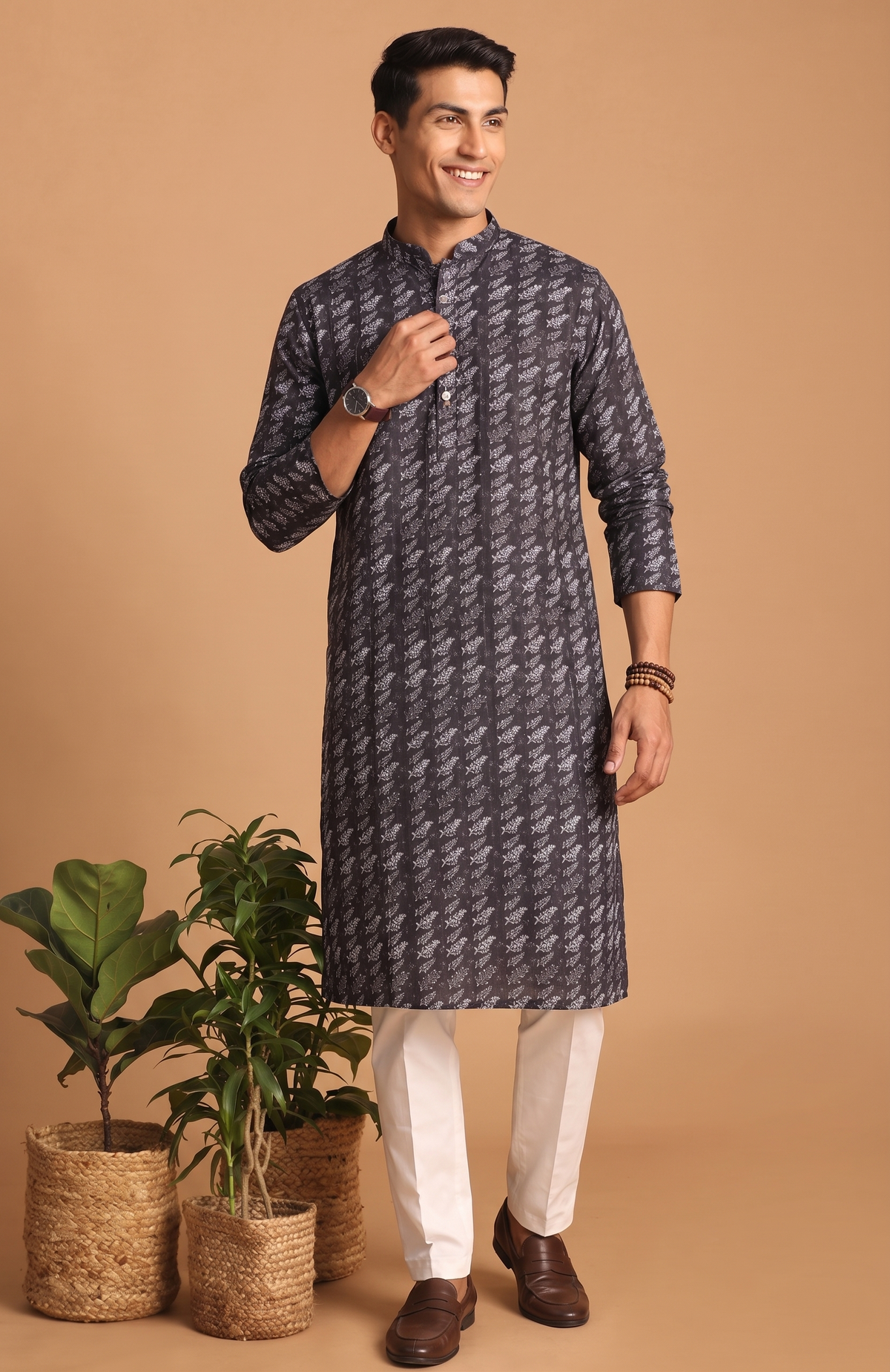 Grey Printed Festive Kurta Pajama
