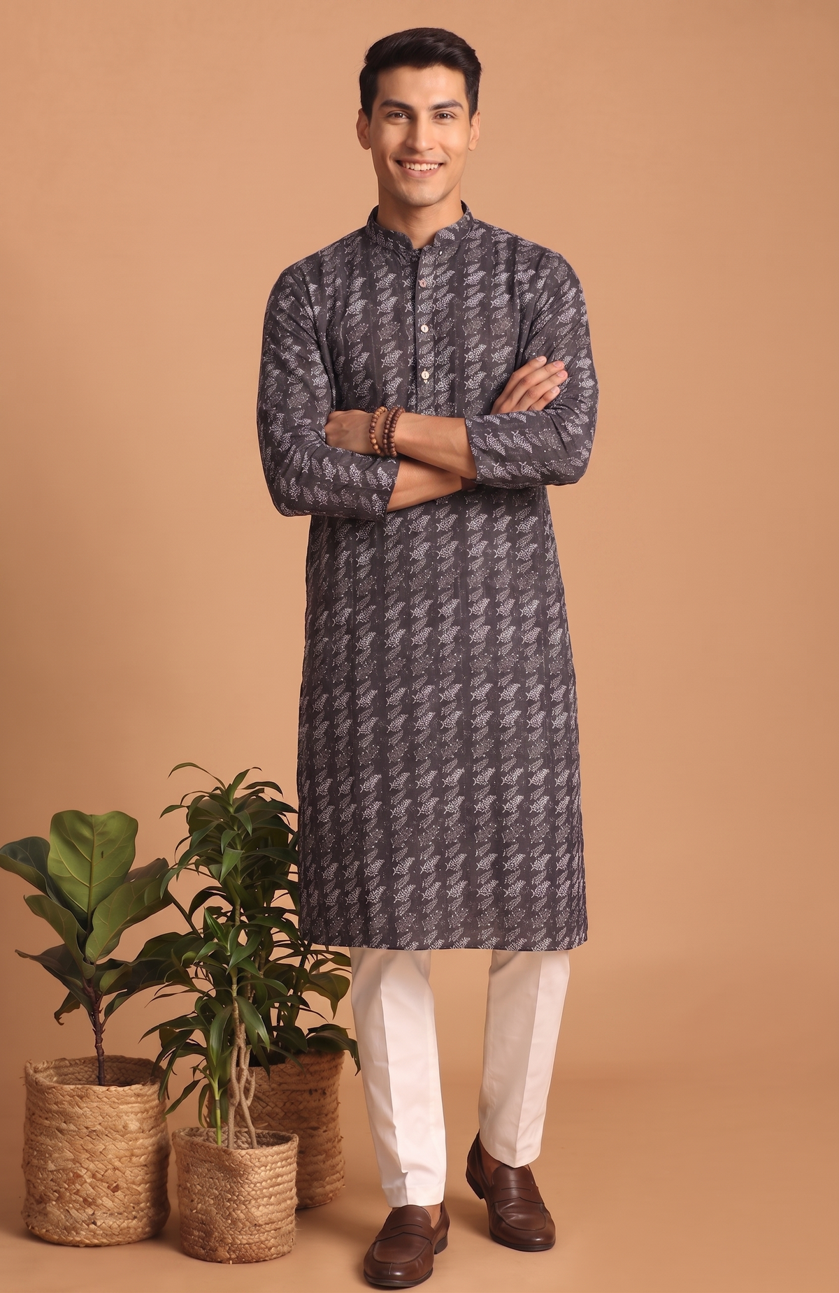 Grey Printed Festive Kurta Pajama