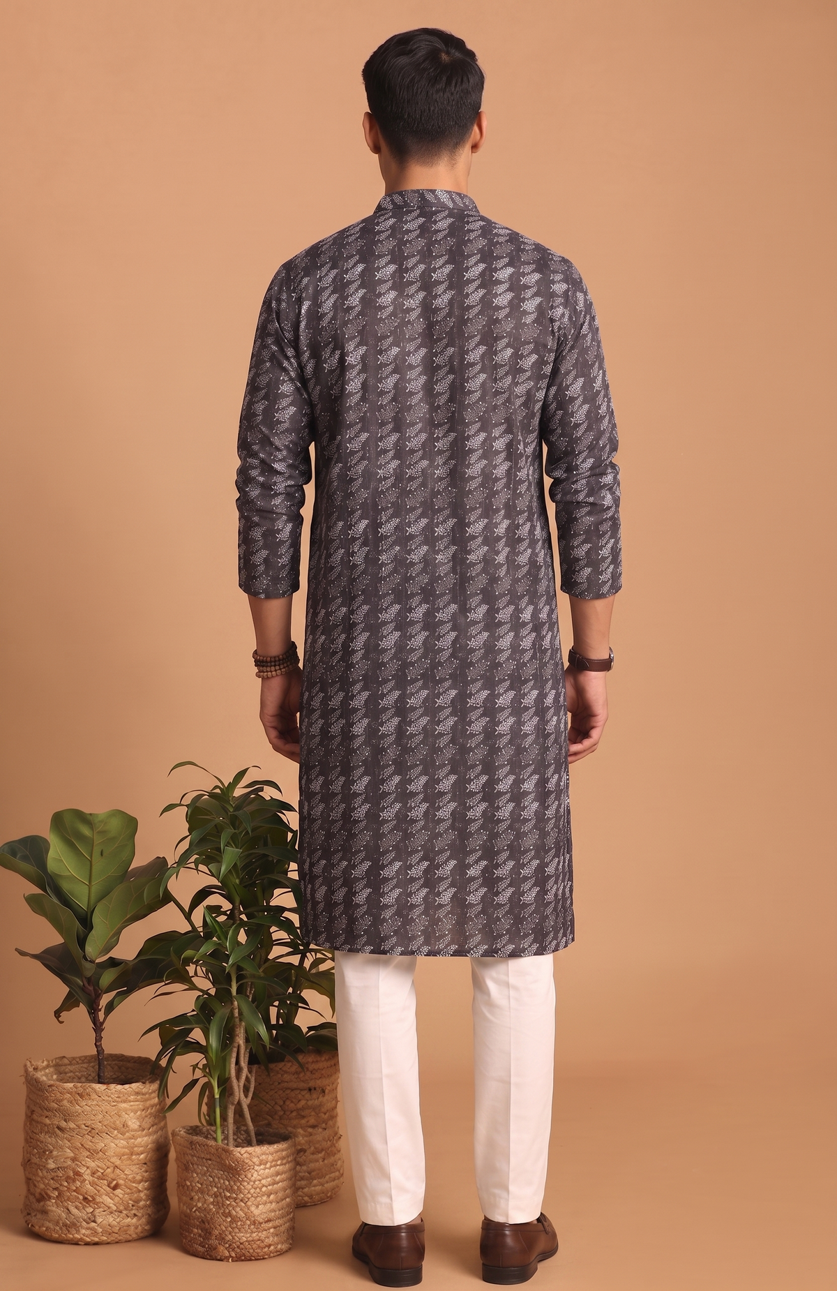 Grey Printed Festive Kurta Pajama