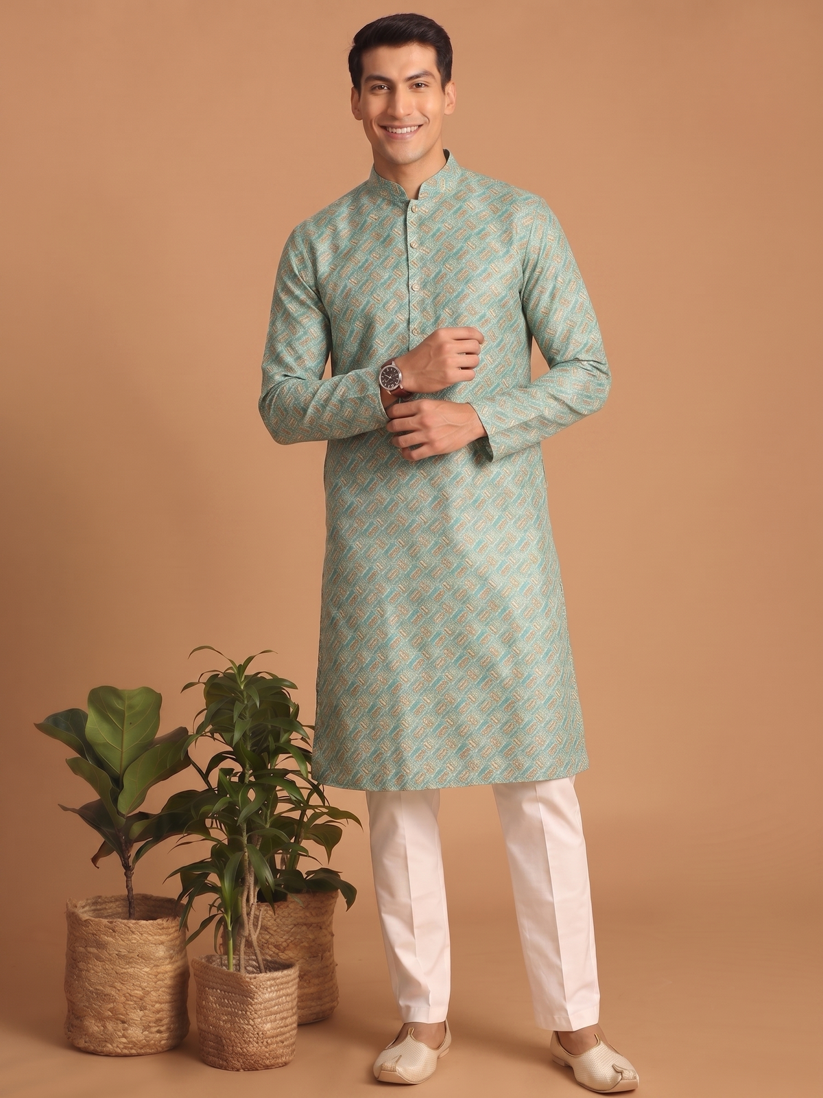 Green Patterned Festive Kurta Pajama