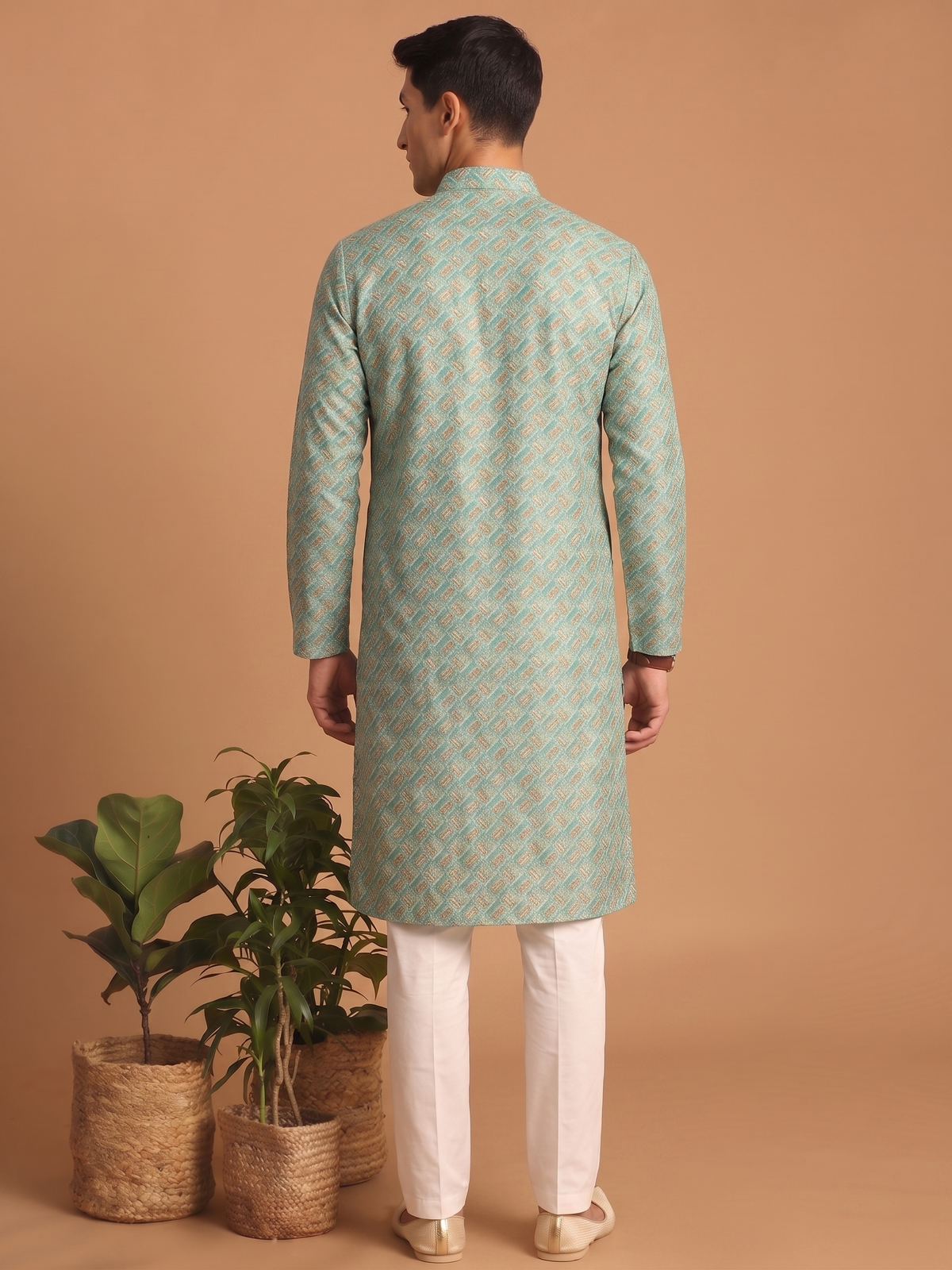 Green Patterned Festive Kurta Pajama