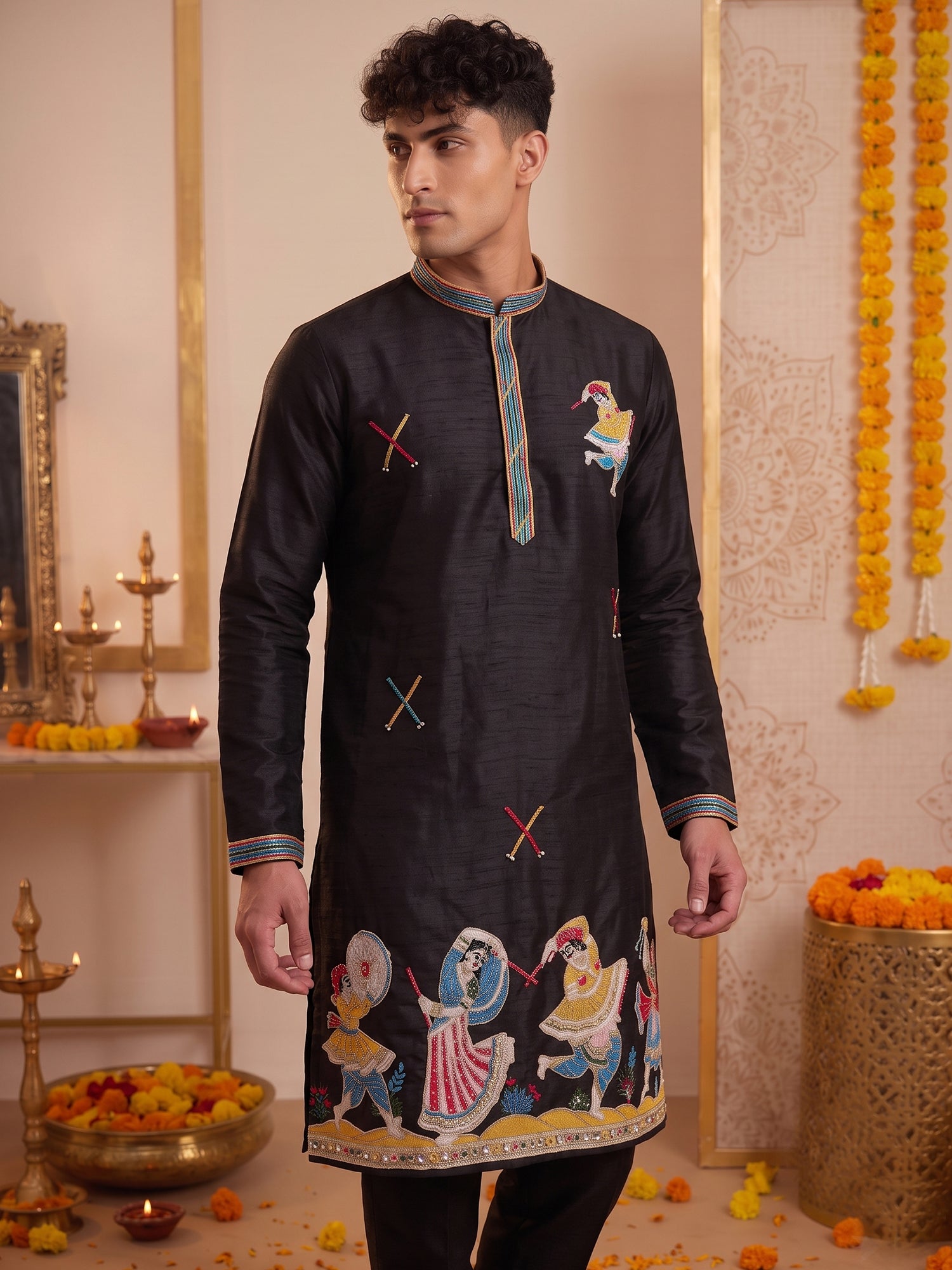 Black Ethnic Motif Handwork Kurta