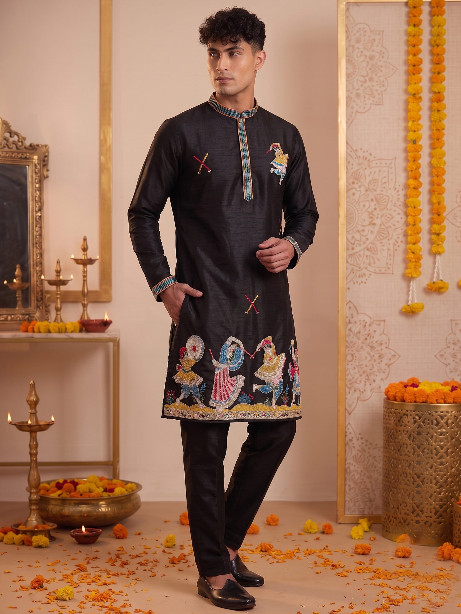 Black Ethnic Motif Handwork Kurta