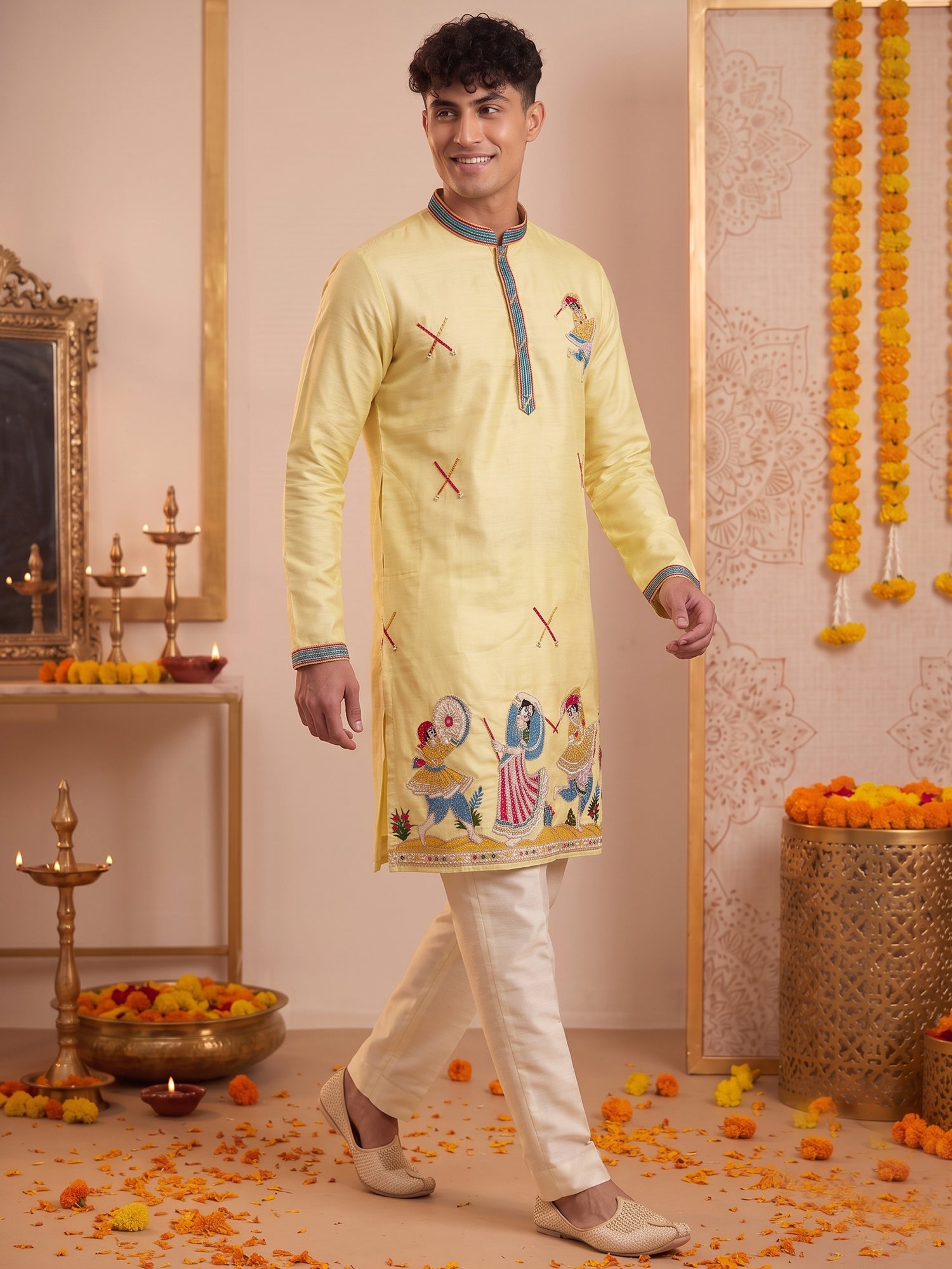 Sunshine Yellow Traditional Motif Kurta Pajama