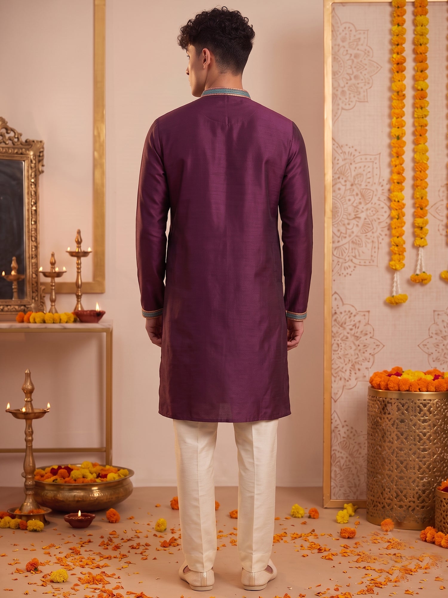 Royal Wine Artistic Embroidered Kurta Trouser
