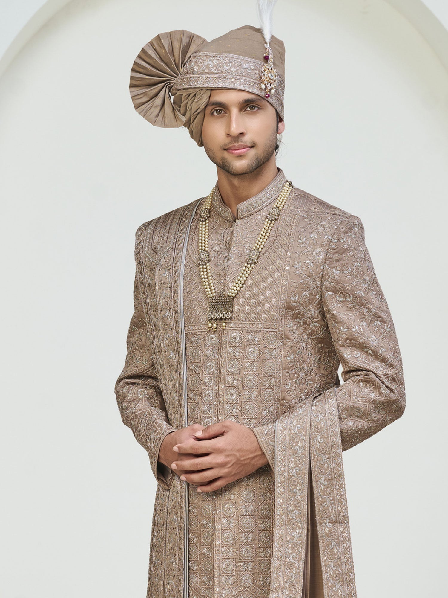 Rosegold Beige Heavy Embroidered Sherwani Set