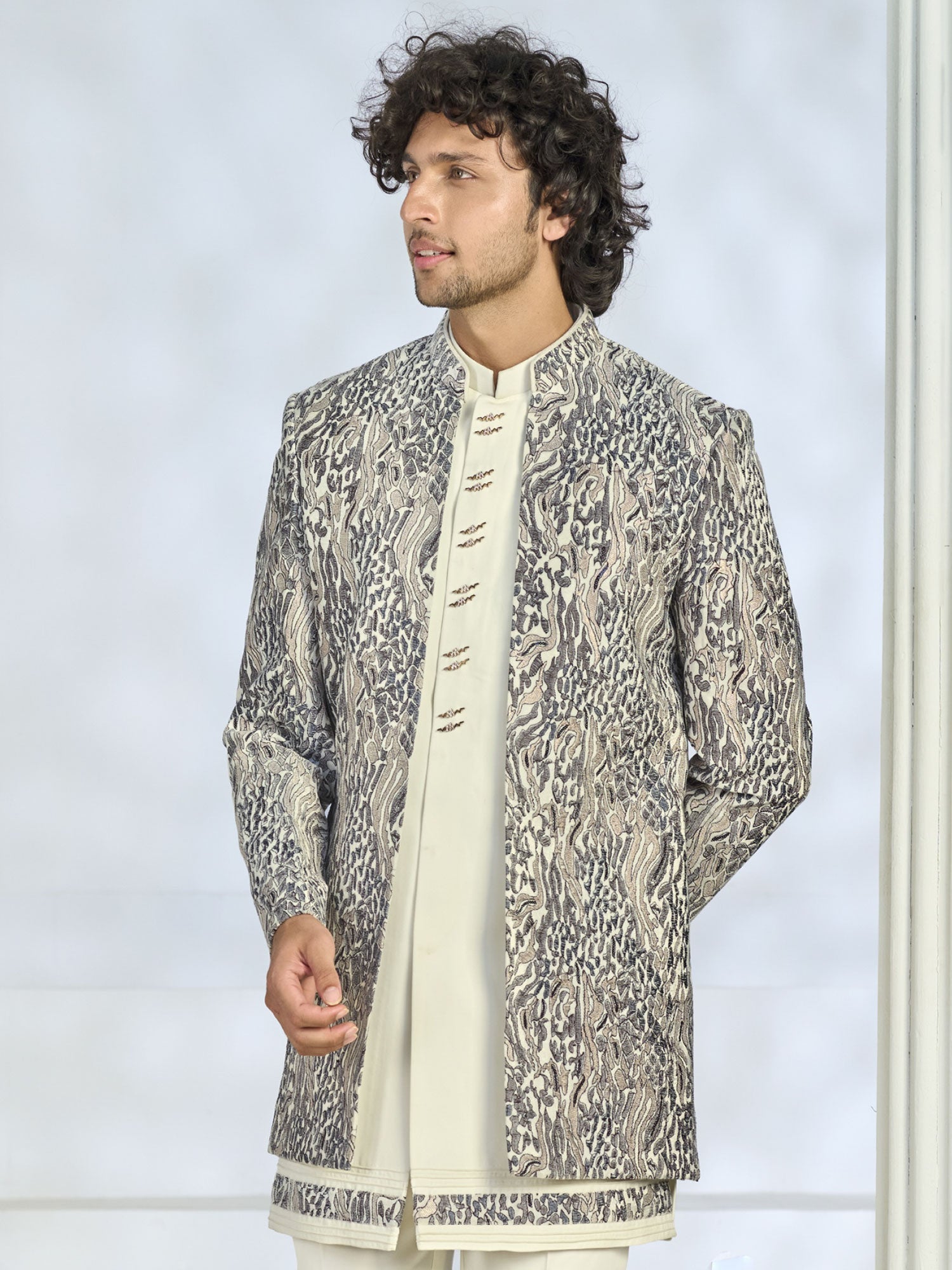 Off White Menswear Jacket Style Indowestern