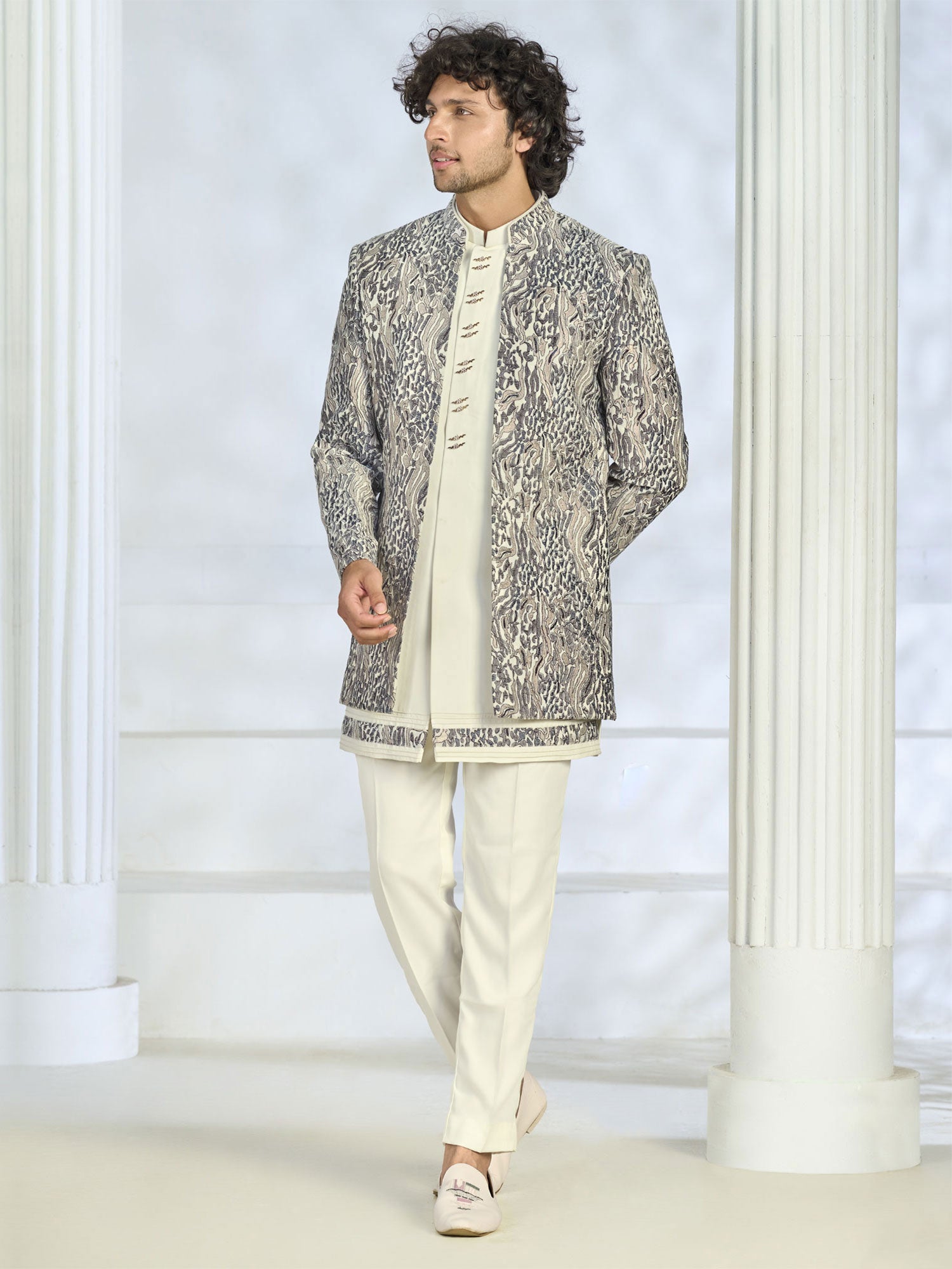Off White Menswear Jacket Style Indowestern