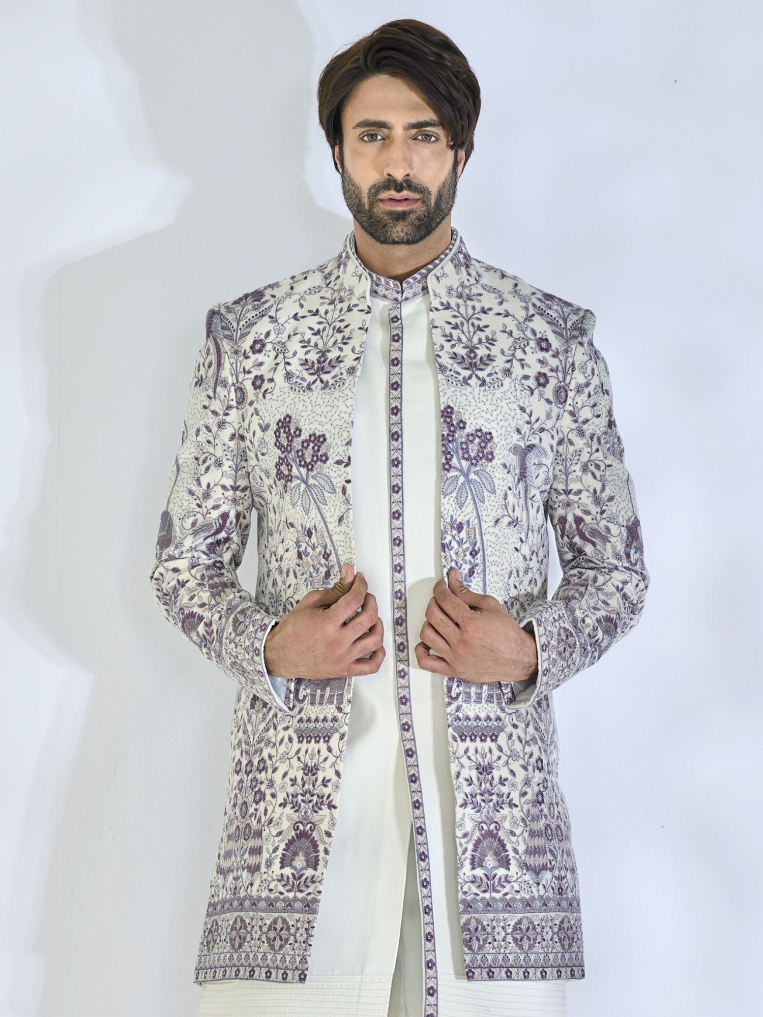 White Silk Indo Western For Men's With Jacket