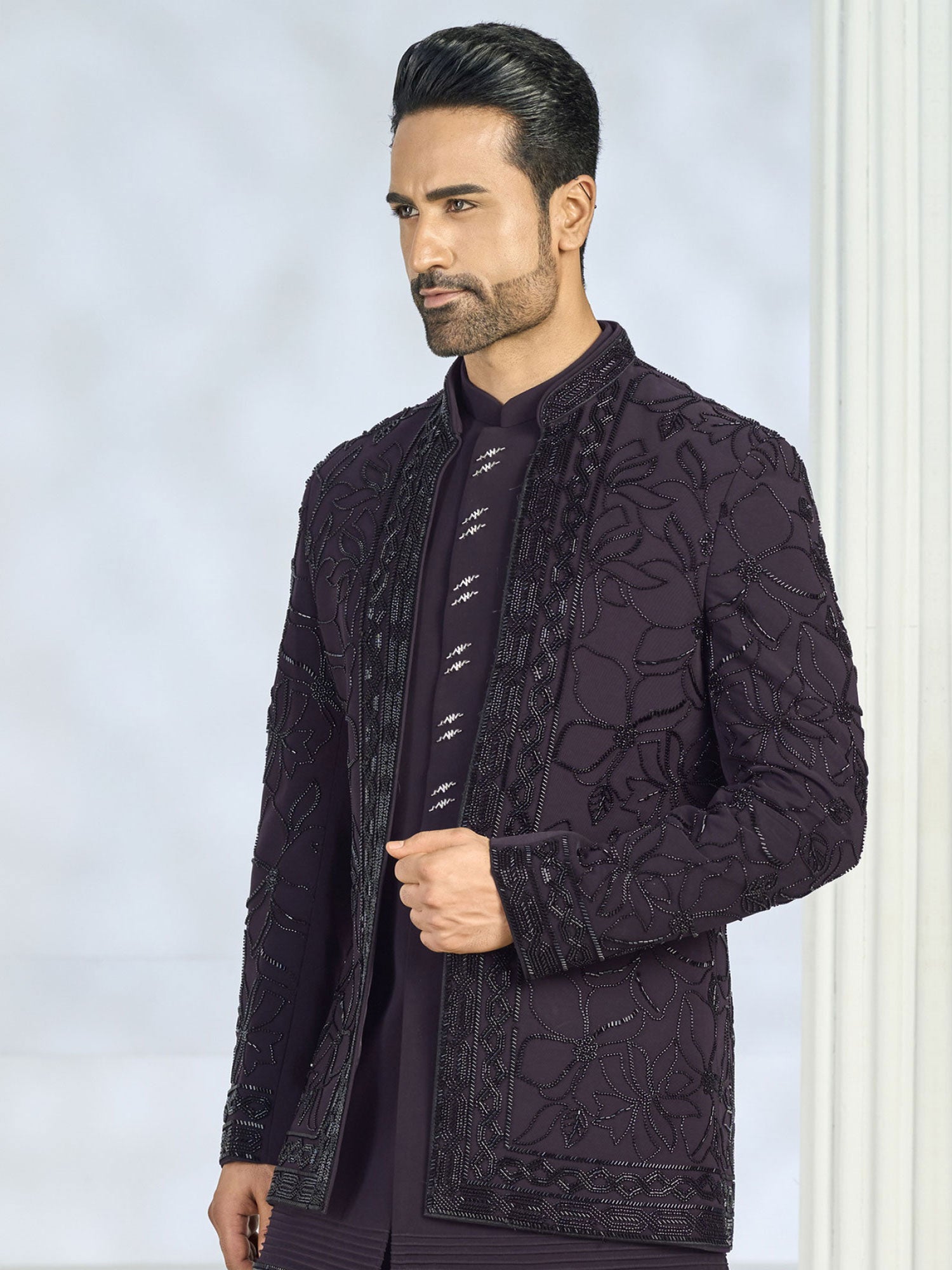 Wine Hand Work Embellished Indo Western Set