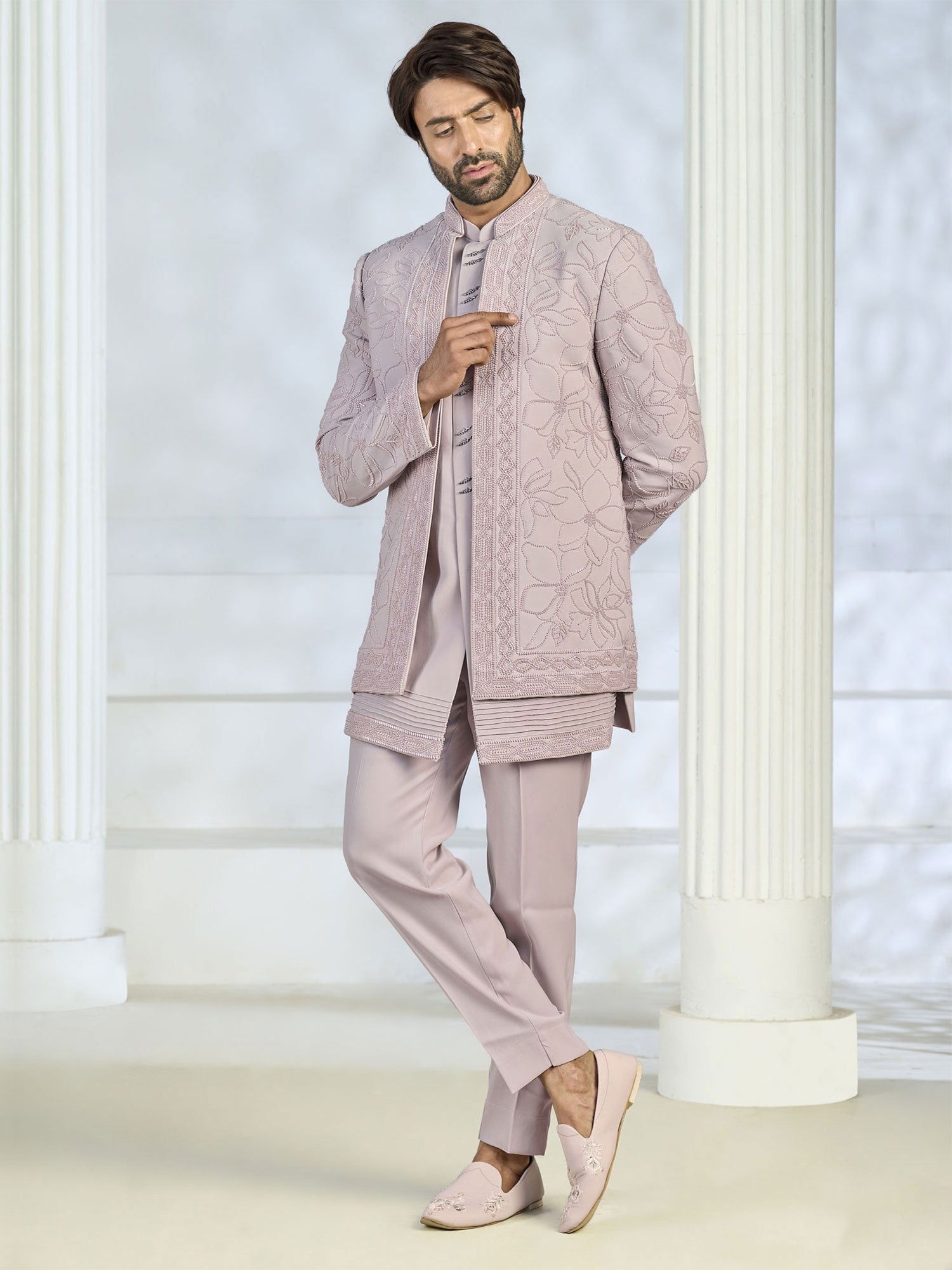 Pink Embroidered Wedding Indo Western Set