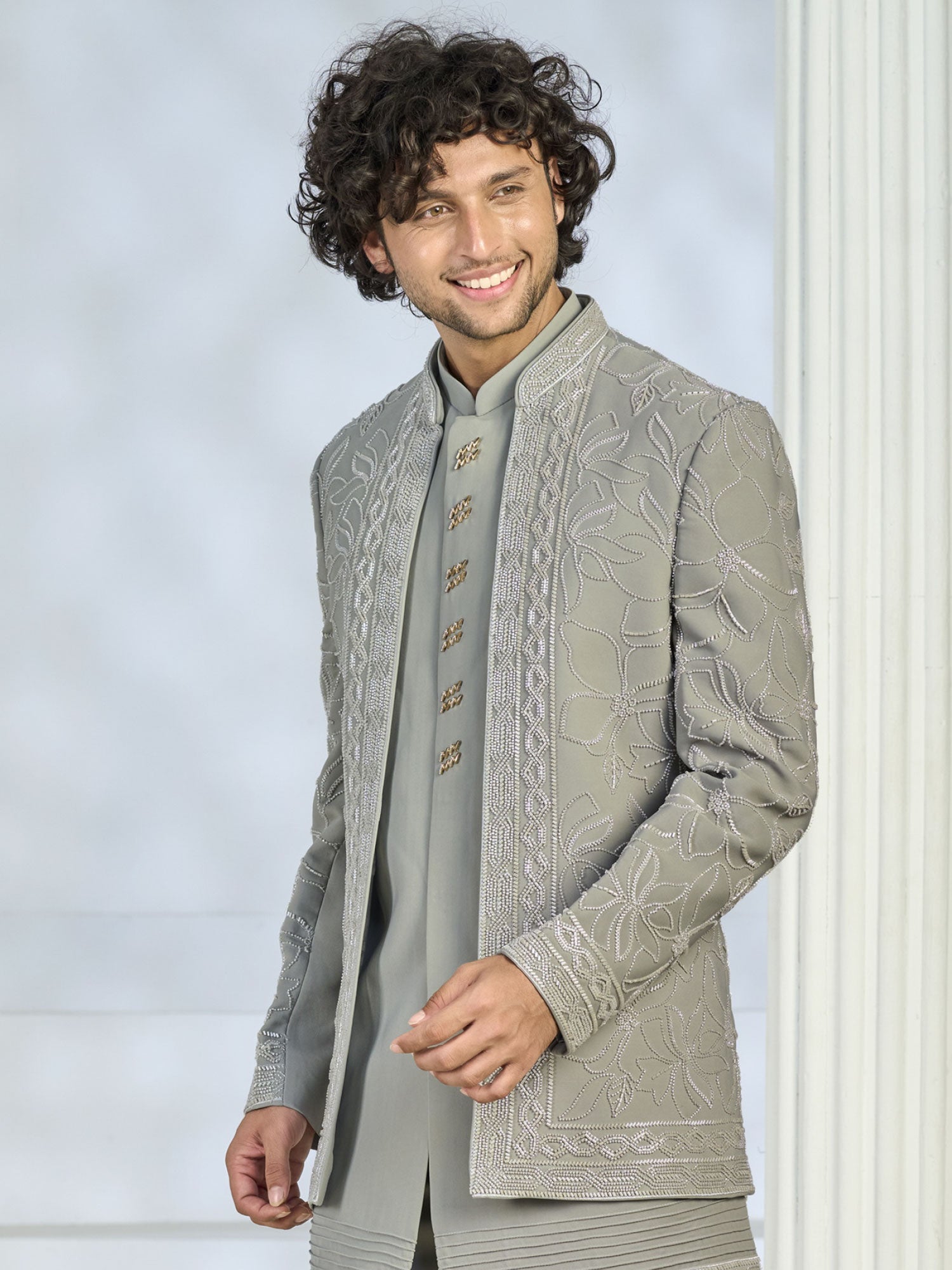 Grey Jacket Style Wedding Indo Western For Mens