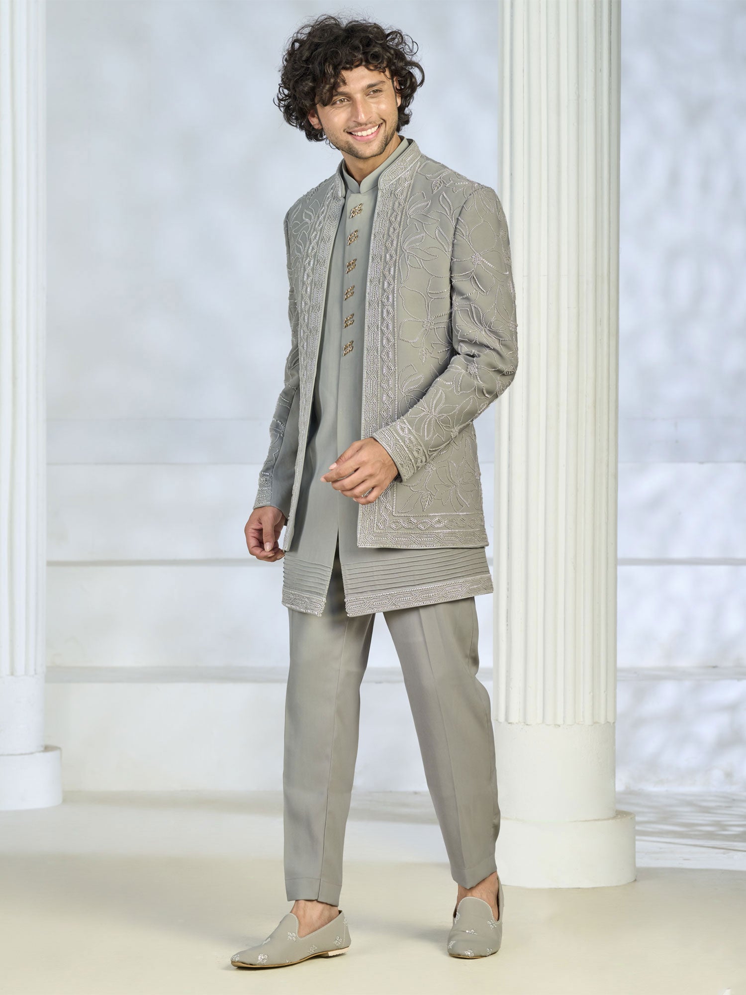 Grey Jacket Style Wedding Indo Western For Mens