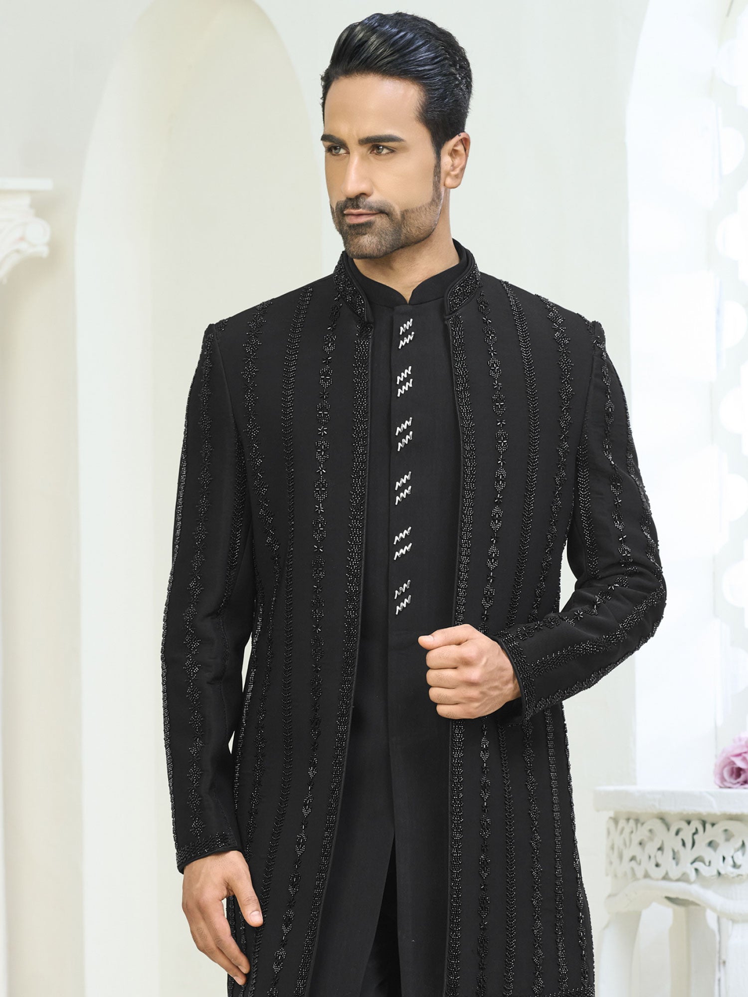 Black Hand Work Enhanced Men's Indo Western Set