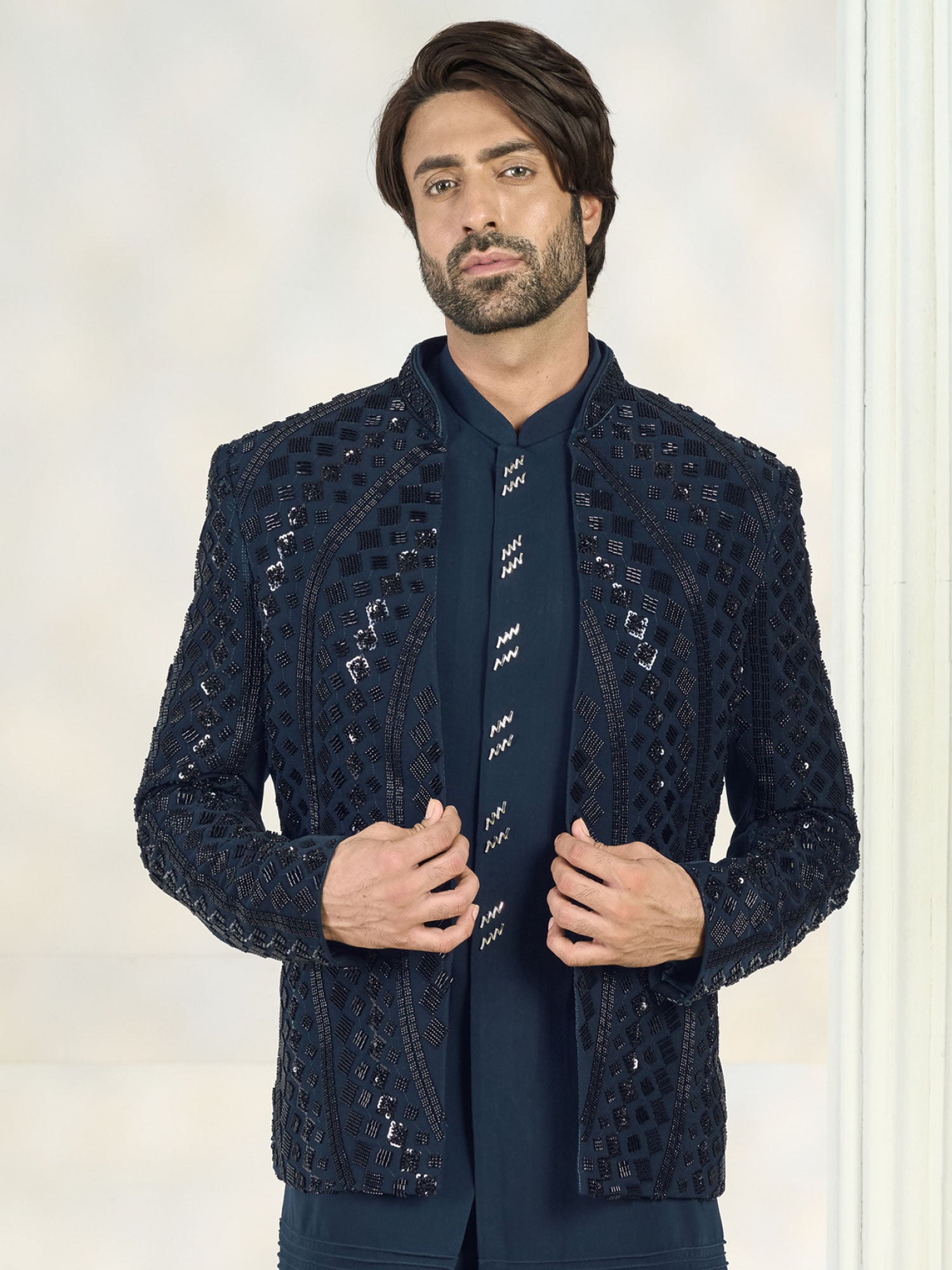 Rama Green Embroidered Indo Western Set