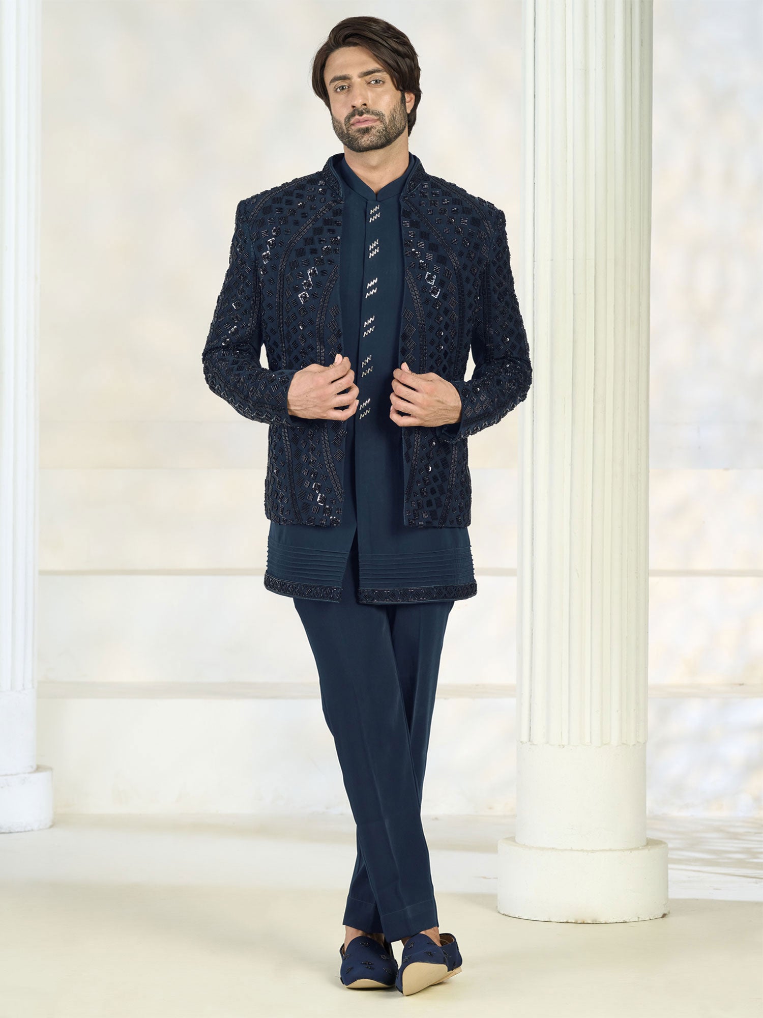 Rama Green Embroidered Indo Western Set