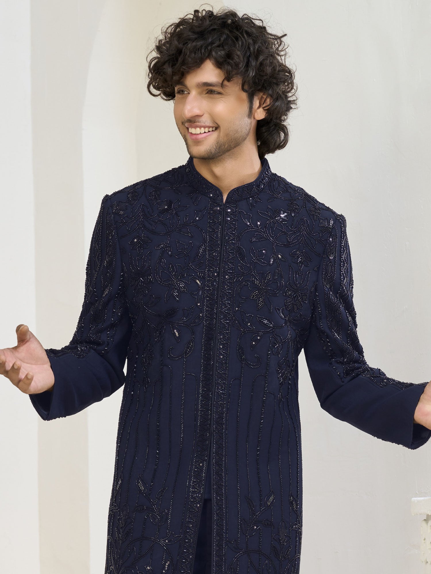 Dark Blue Men's Wear Indo Western Set