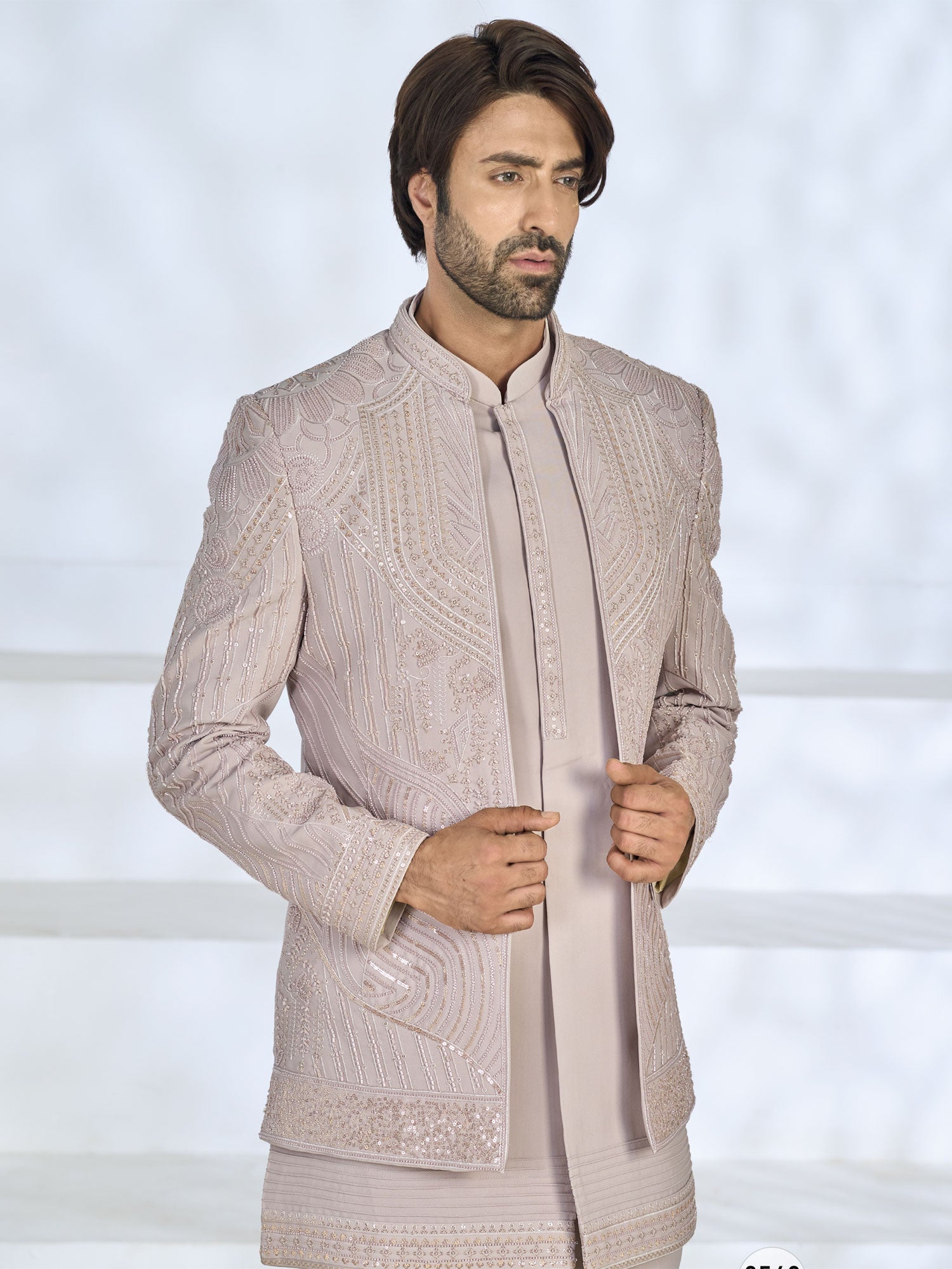 Dusty Pink Embroidered Jacket Style Indowestern