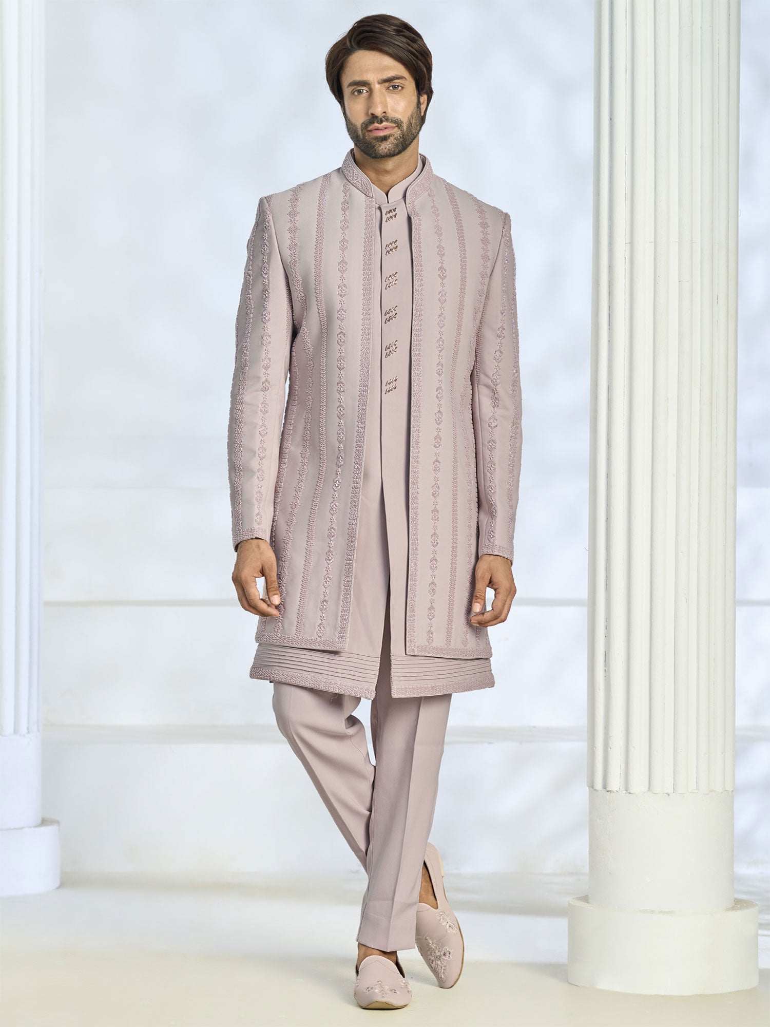 Pink Jacket Style Men's Indo Western Set