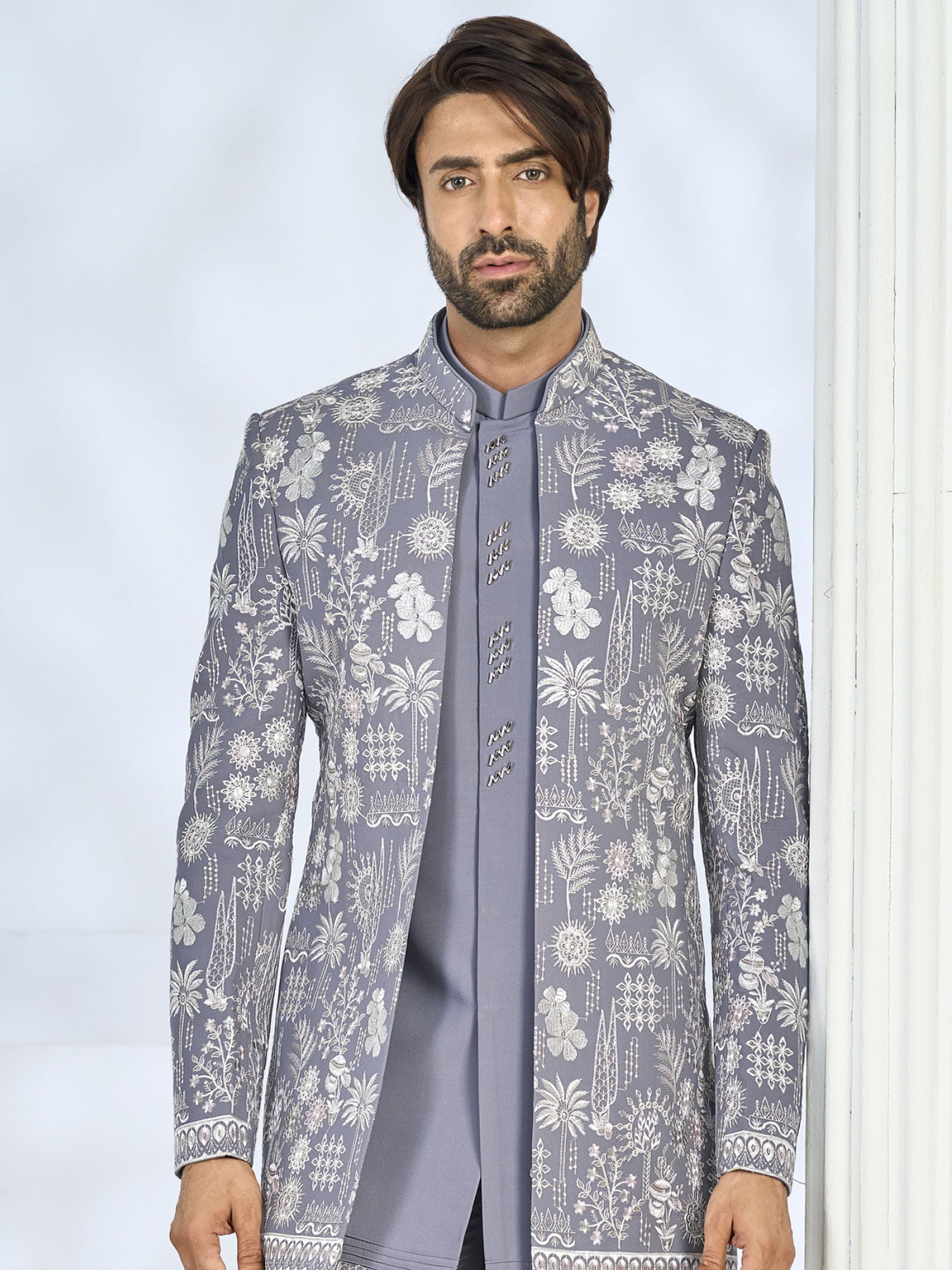 Blue Wedding Indowestern For Mens In Silk