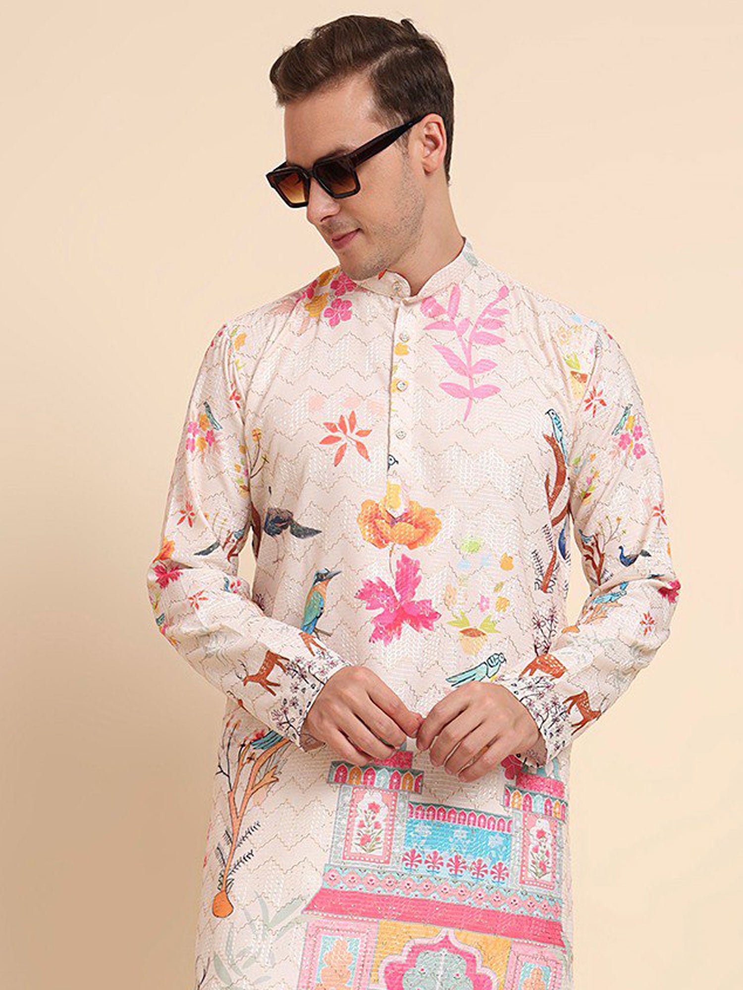 Light Peach Printed Readymade Kurta Pyjama