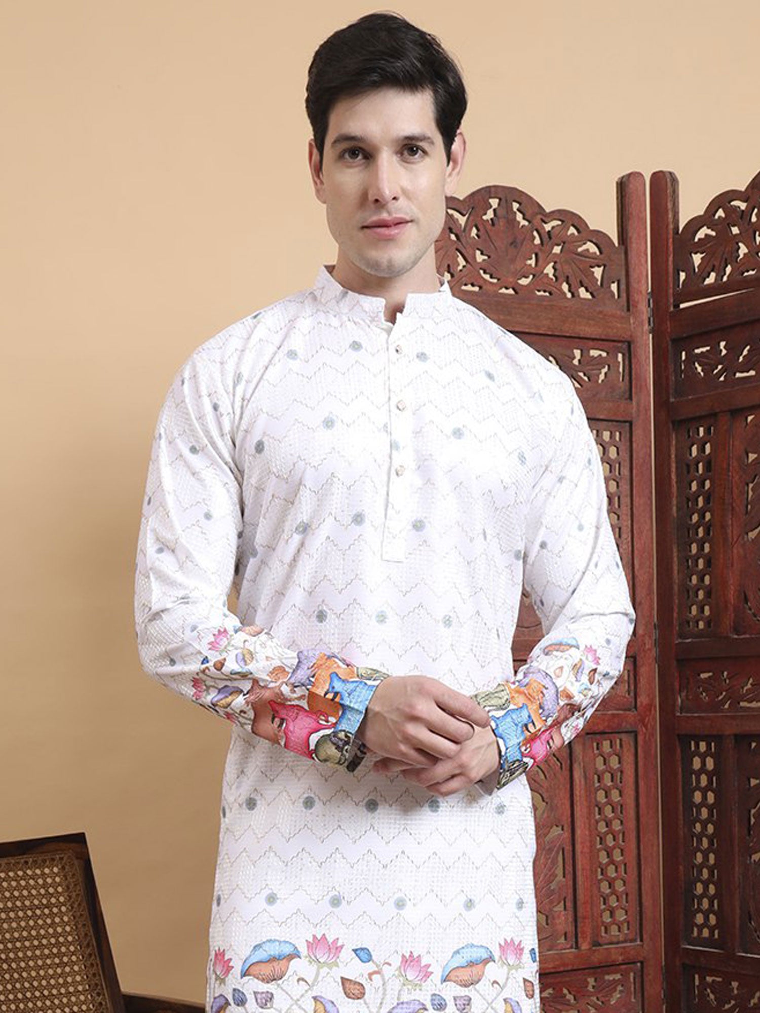 White Men's Readymade Cotton Kurta Set