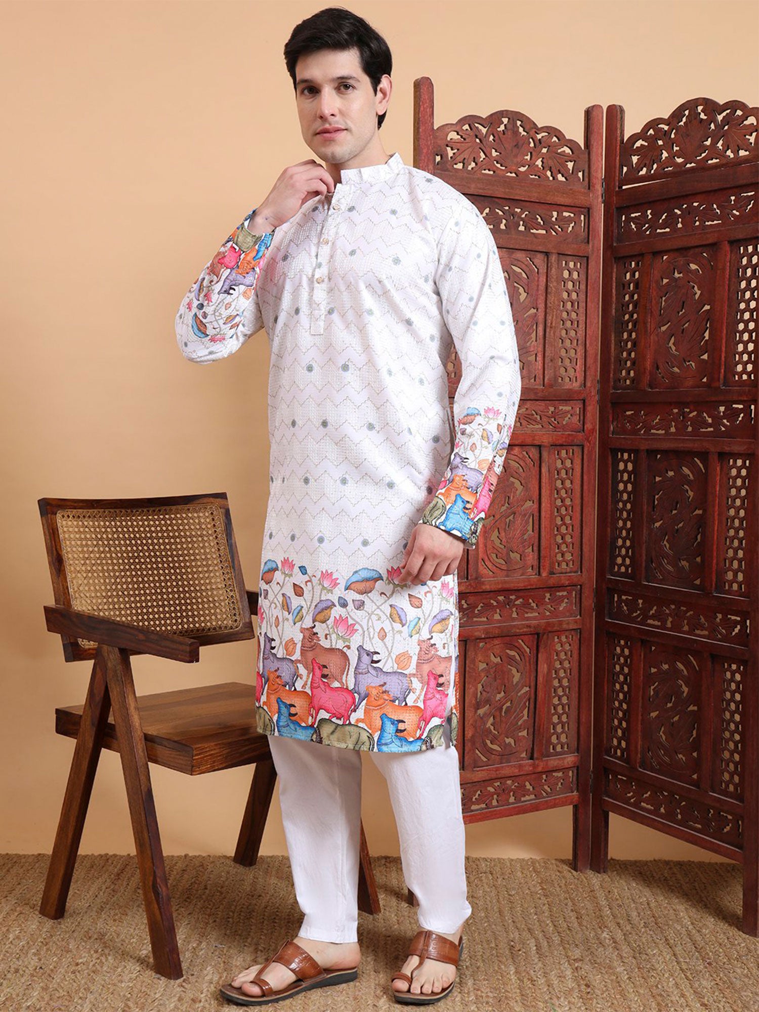 White Men's Readymade Cotton Kurta Set