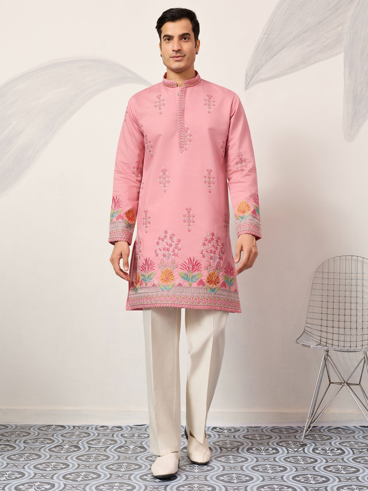 Pink Sequins Work Readymade Kurta Pyjama