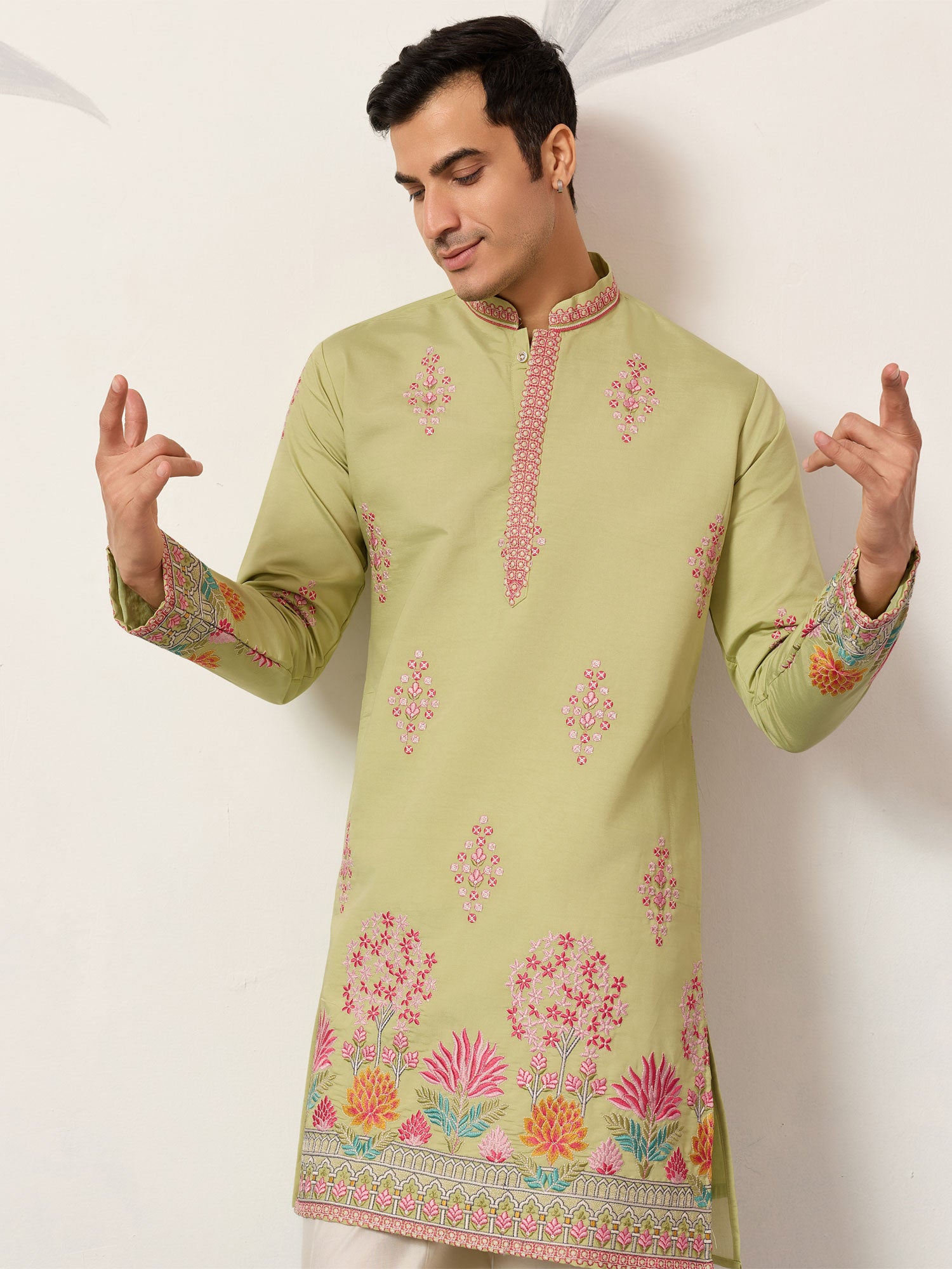 Green Festive Wear Readymade Kurta Pyjama
