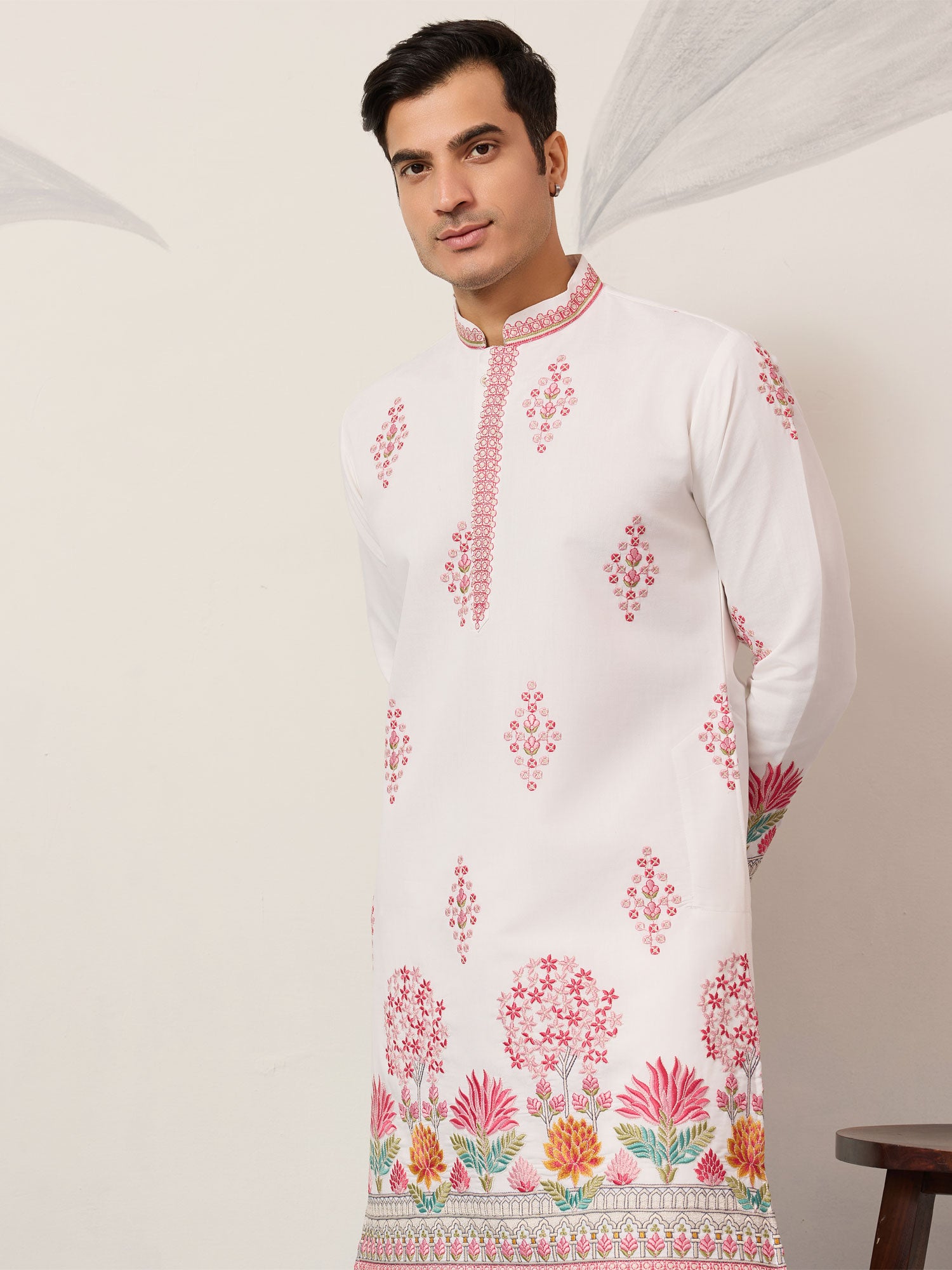 White Viscose Silk Kurta Pyjama For Mens