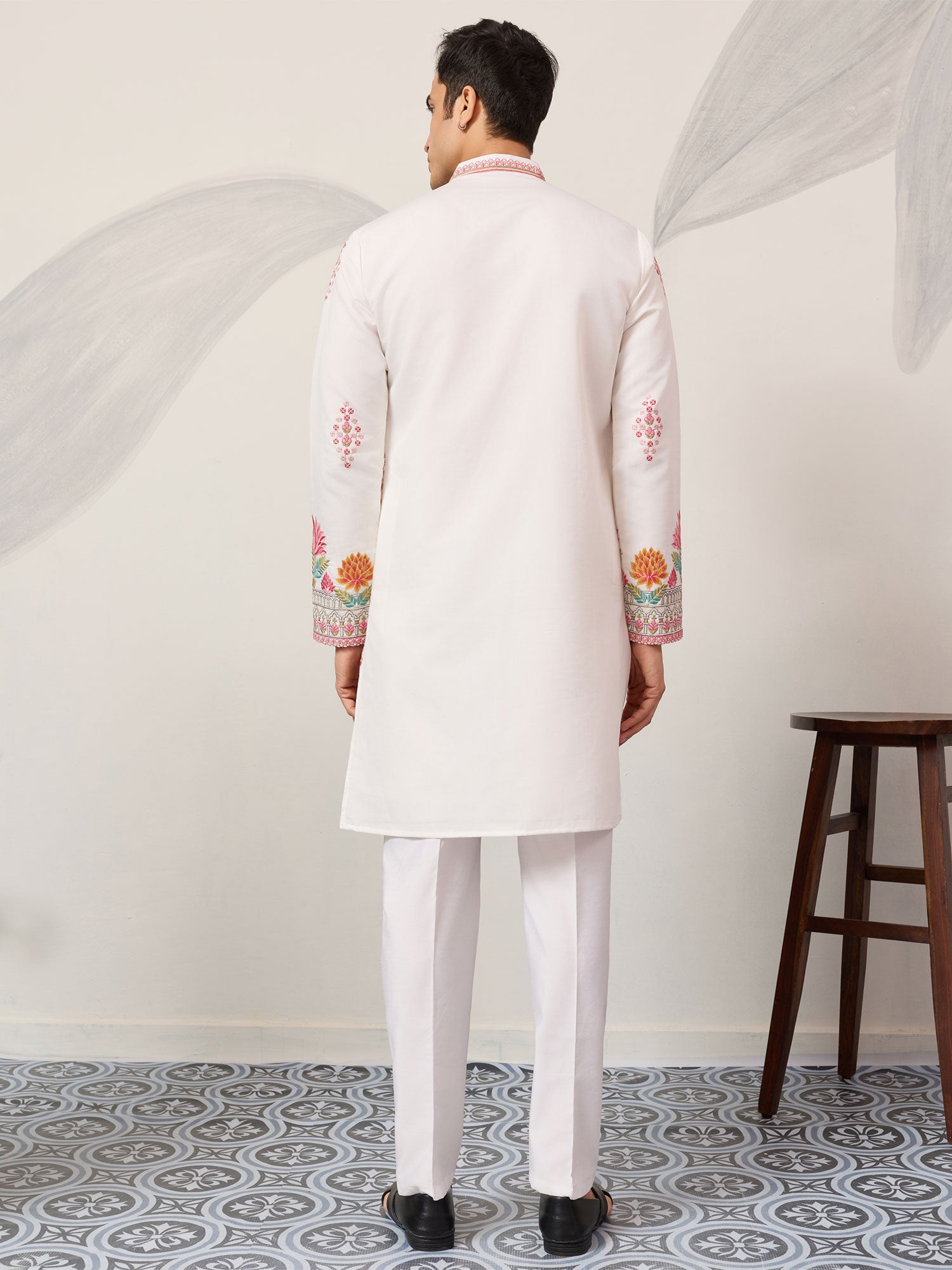 White Viscose Silk Kurta Pyjama For Mens