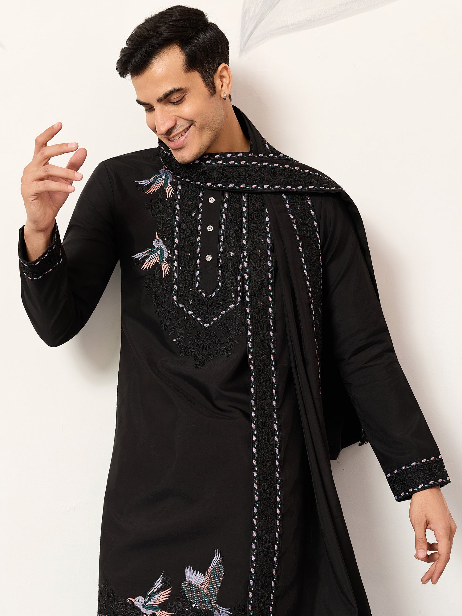 Black Readymade Kurta Pyjama With Dupatta