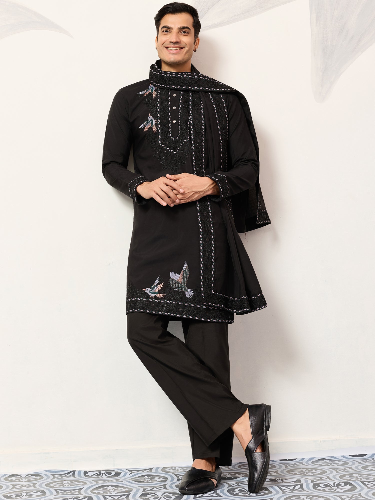Black Readymade Kurta Pyjama With Dupatta