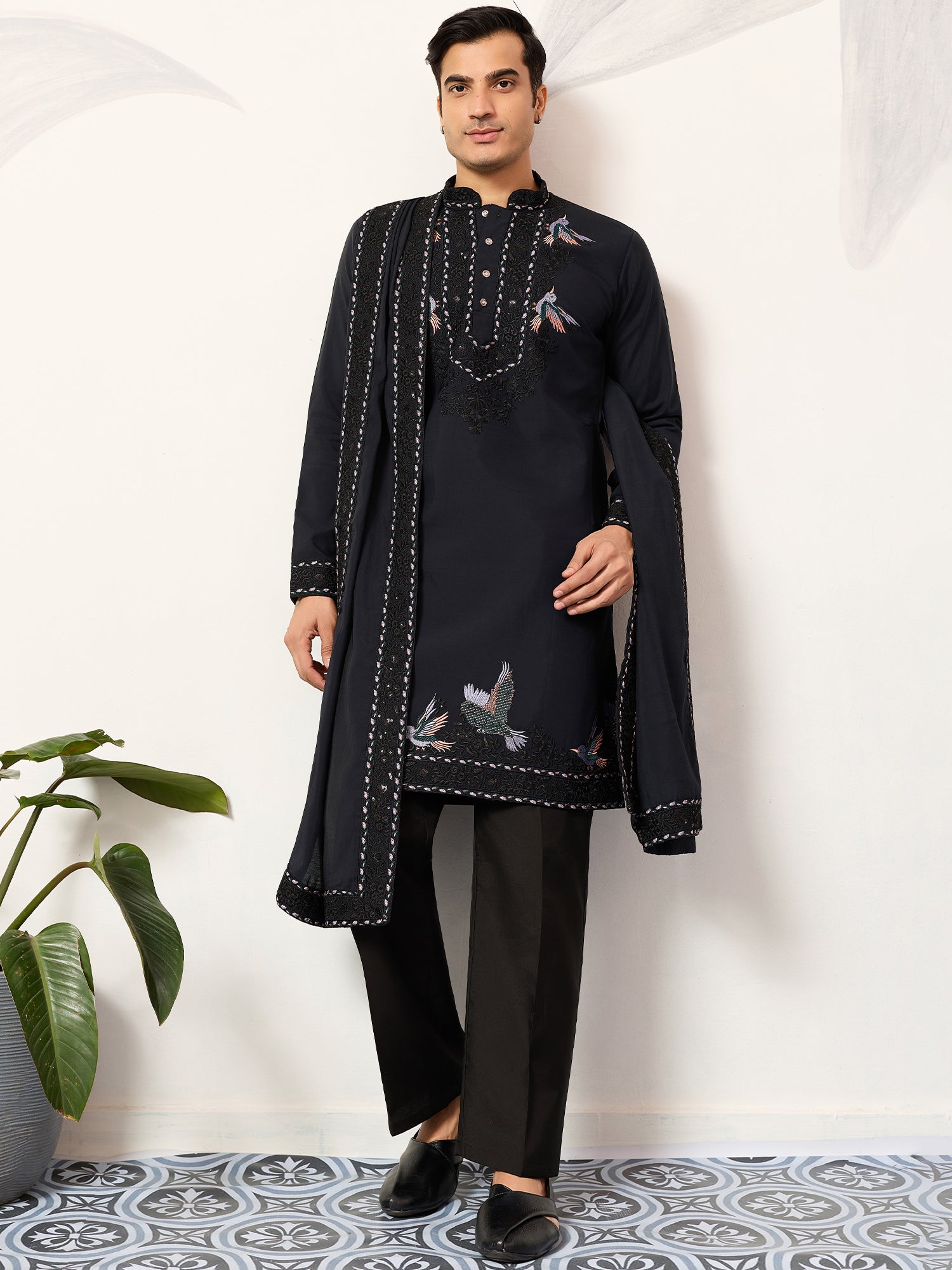 Blue Viscose Silk Readymade Kurta Pyjama Set