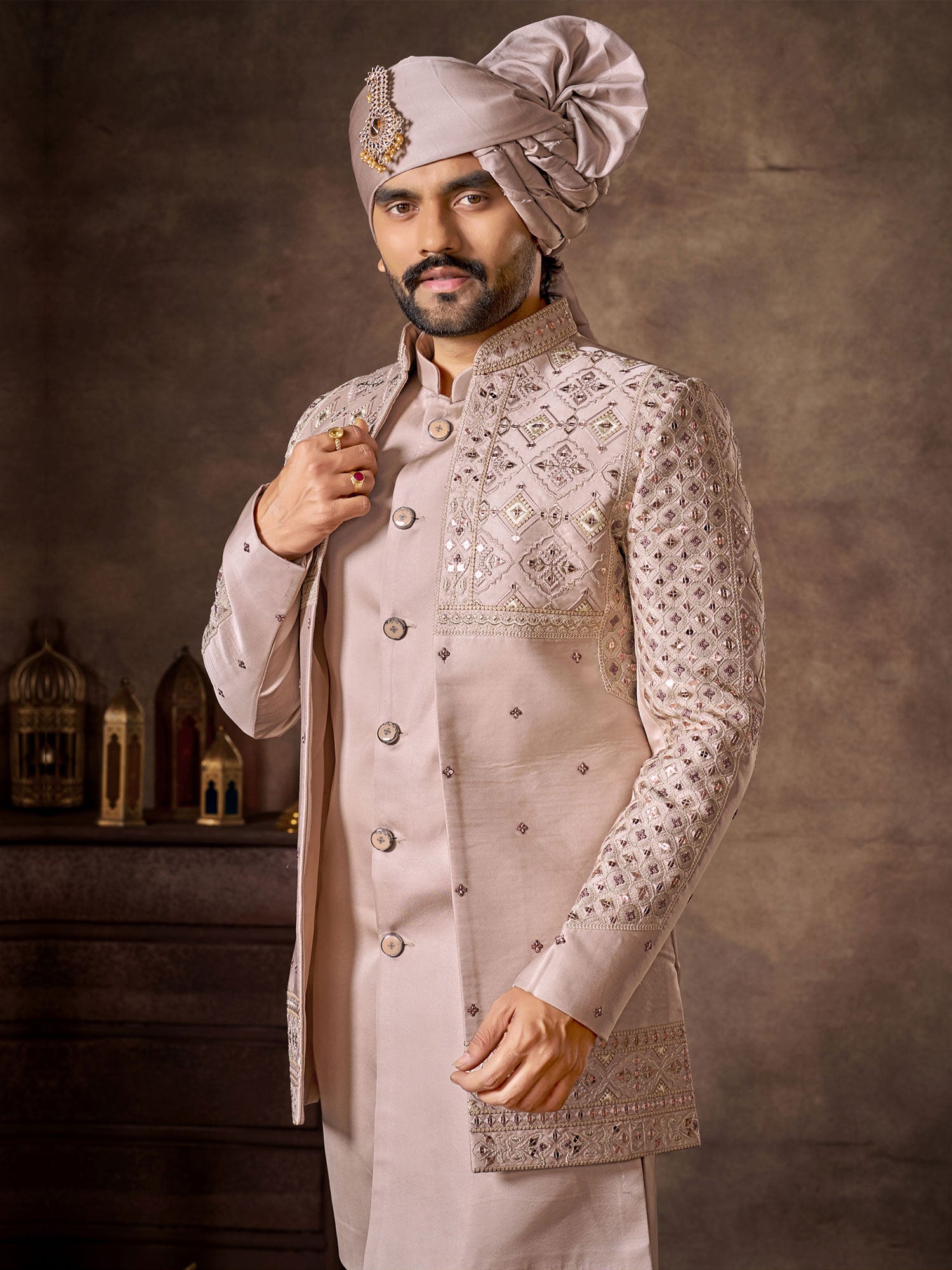 Pink Wedding Indo Western With Jacket In Silk