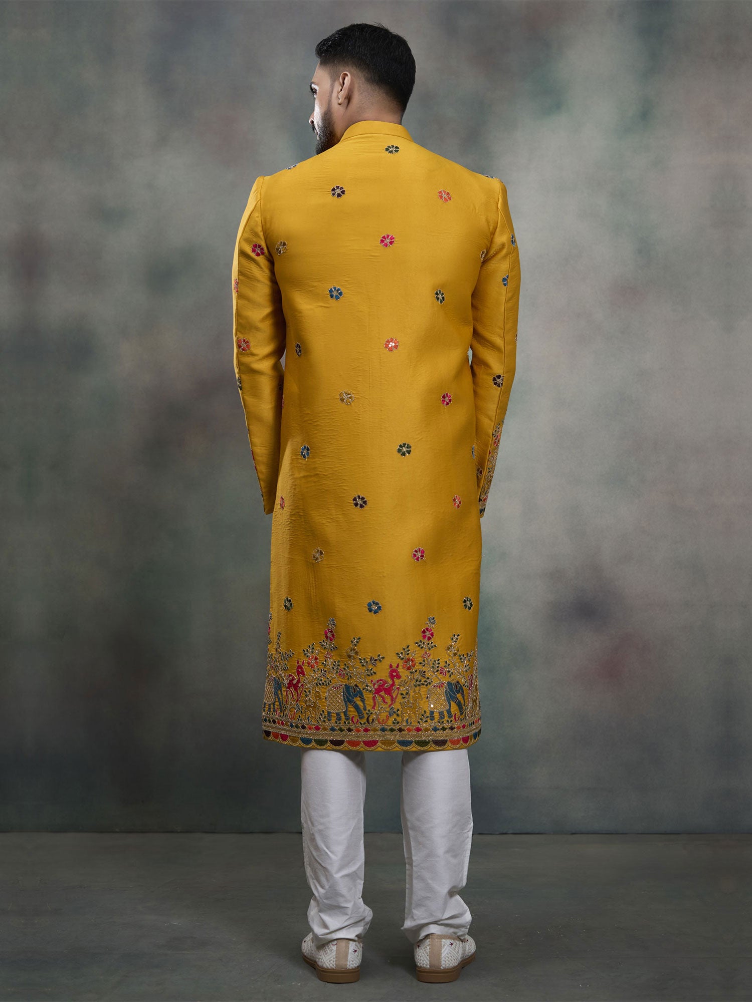 Yellow Thread Embellished Wedding Indo Western